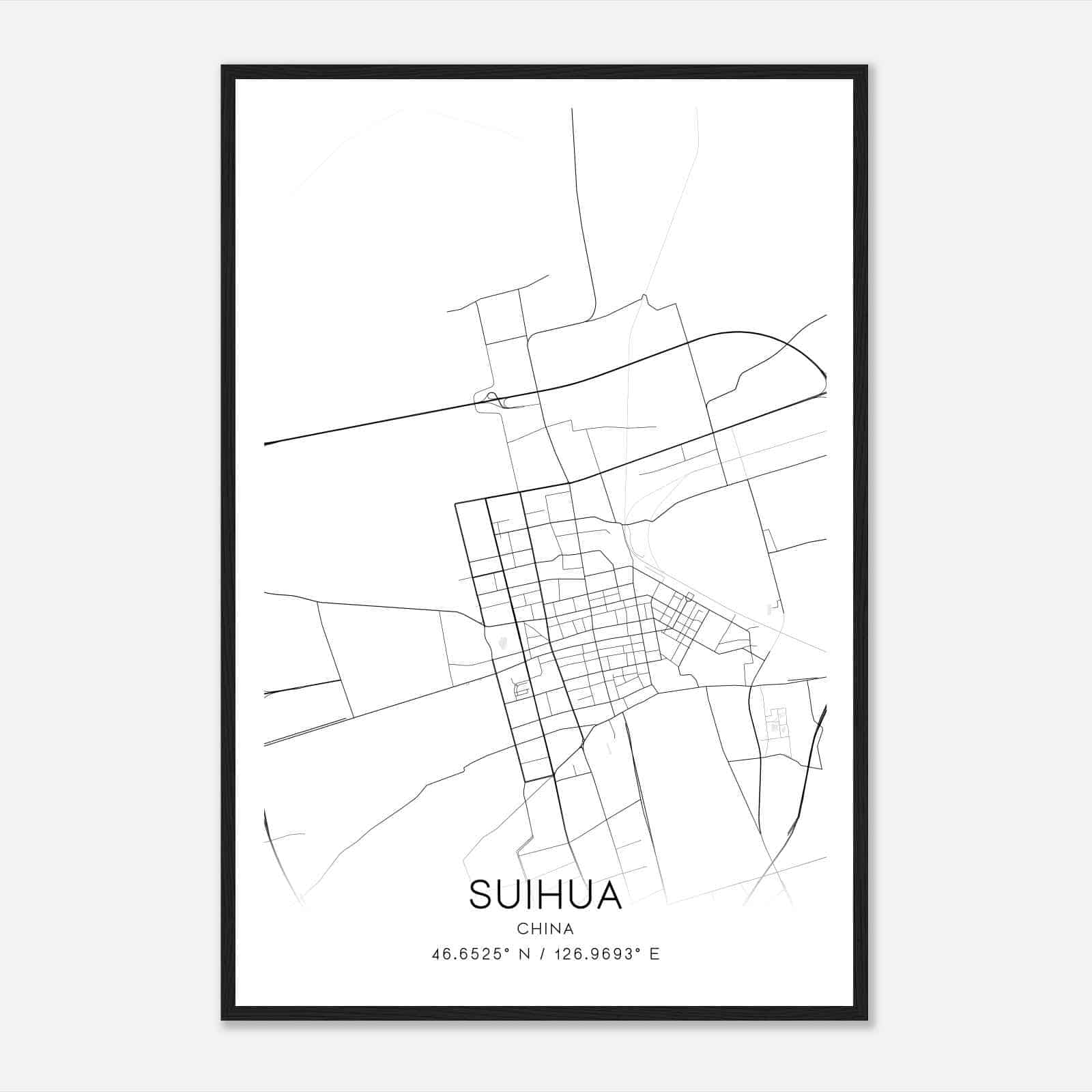 Suihua China Map Poster, Suihua City Road Wall Art Print