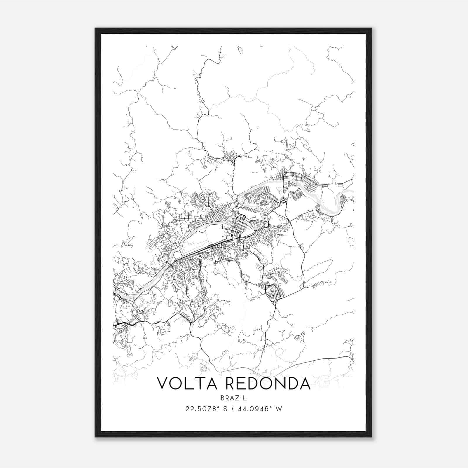 Volta Redonda Brazil Map Poster, Volta Redonda City Road Wall Art Print