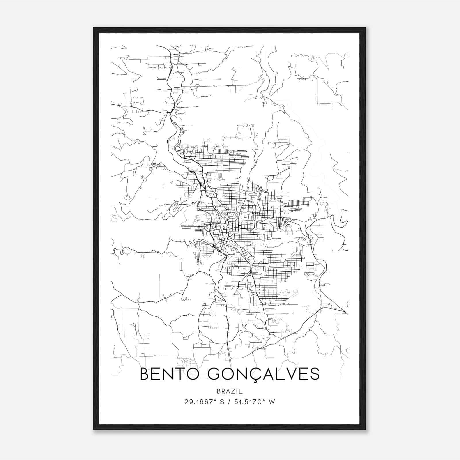 Bento Goncalves Brazil Map Poster, Bento Goncalves City Road Wall Art Print