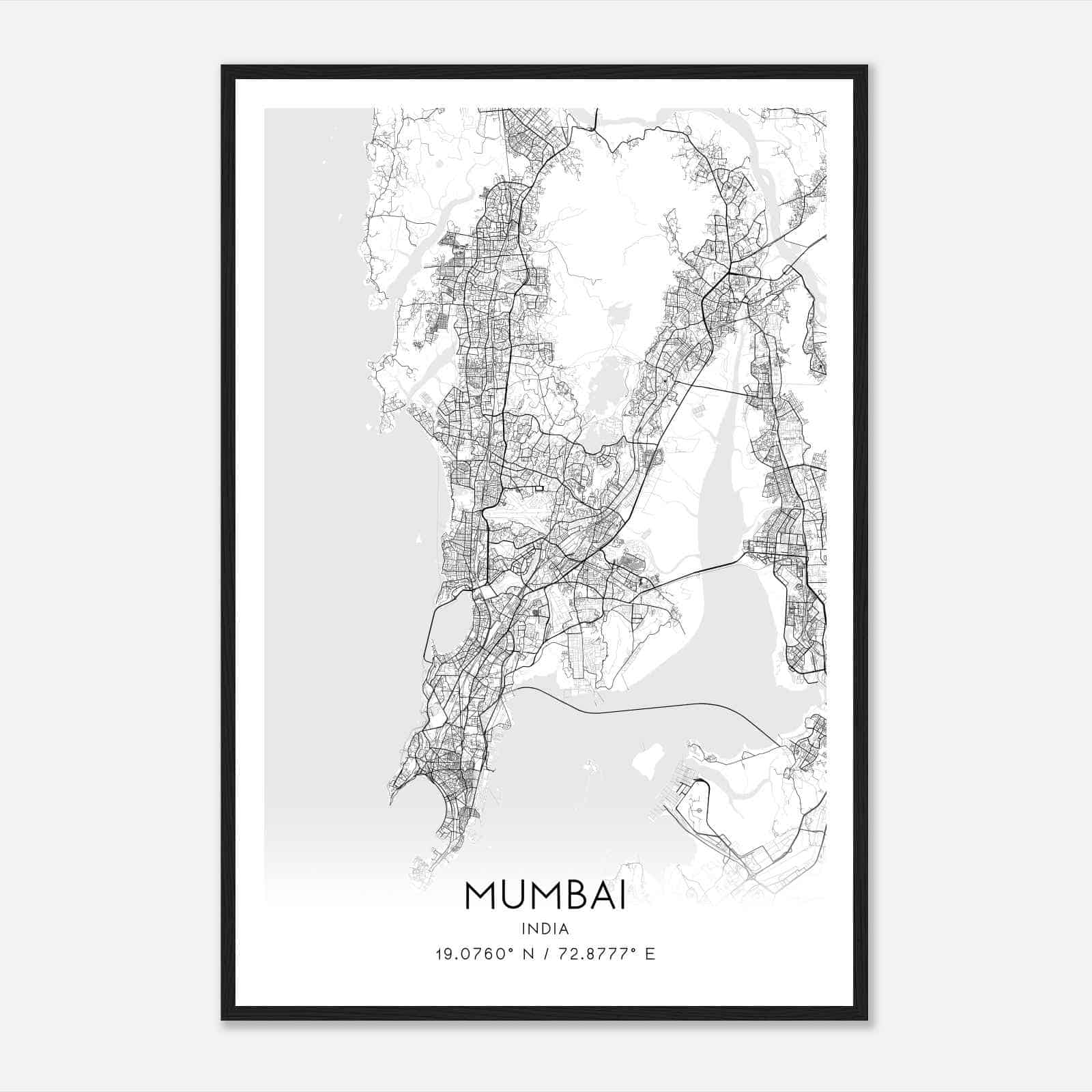 Mumbai India Map Poster, Mumbai City Road Wall Art Print