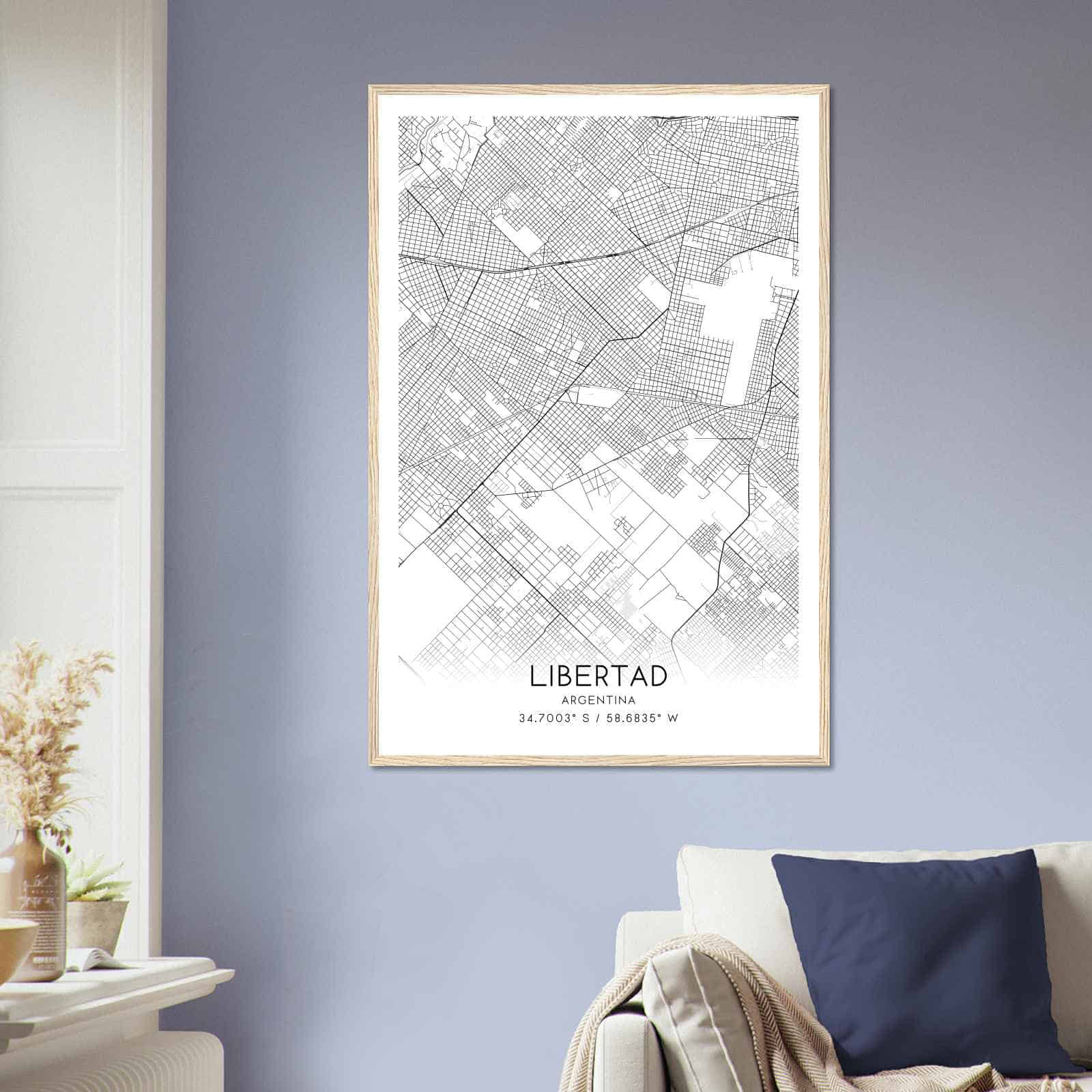 Libertad Argentina Map Poster, Libertad City Road Wall Art Print