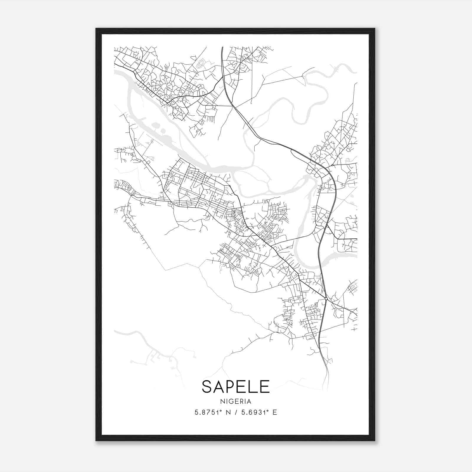 Sapele Nigeria Map Poster, Sapele City Road Wall Art Print