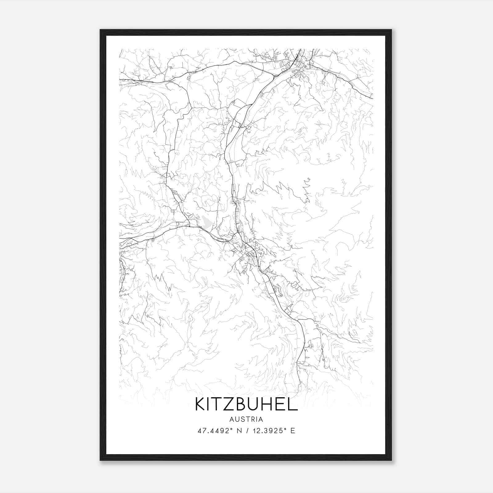 Kitzbuhel Austria Map Poster, Kitzbuhel City Road Wall Art Print