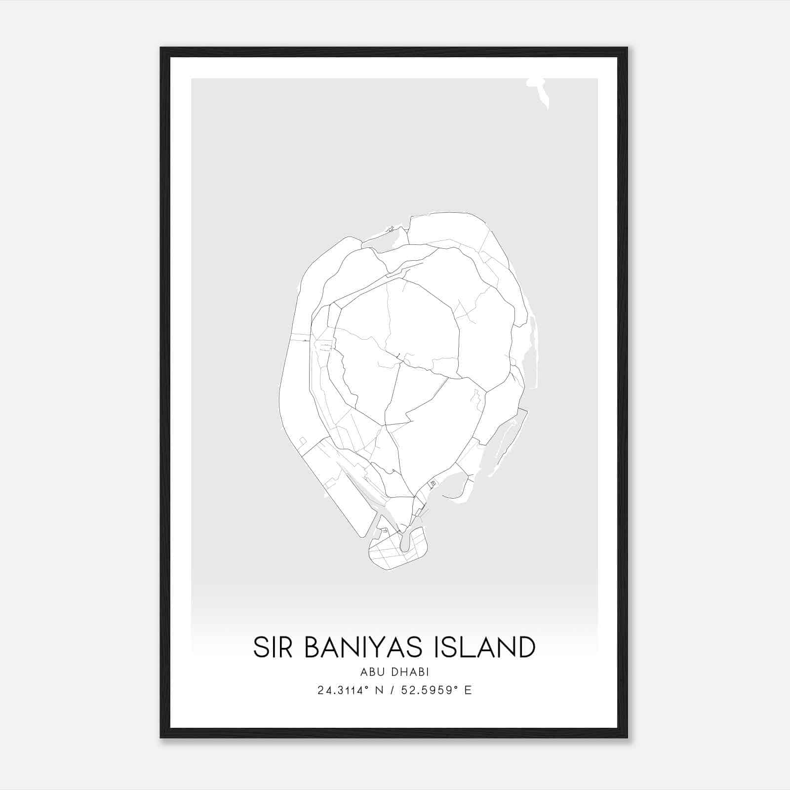 Sir Baniyas Island Abu Dhabi Map Poster, Sir Baniyas Island City Road Wall Art Print