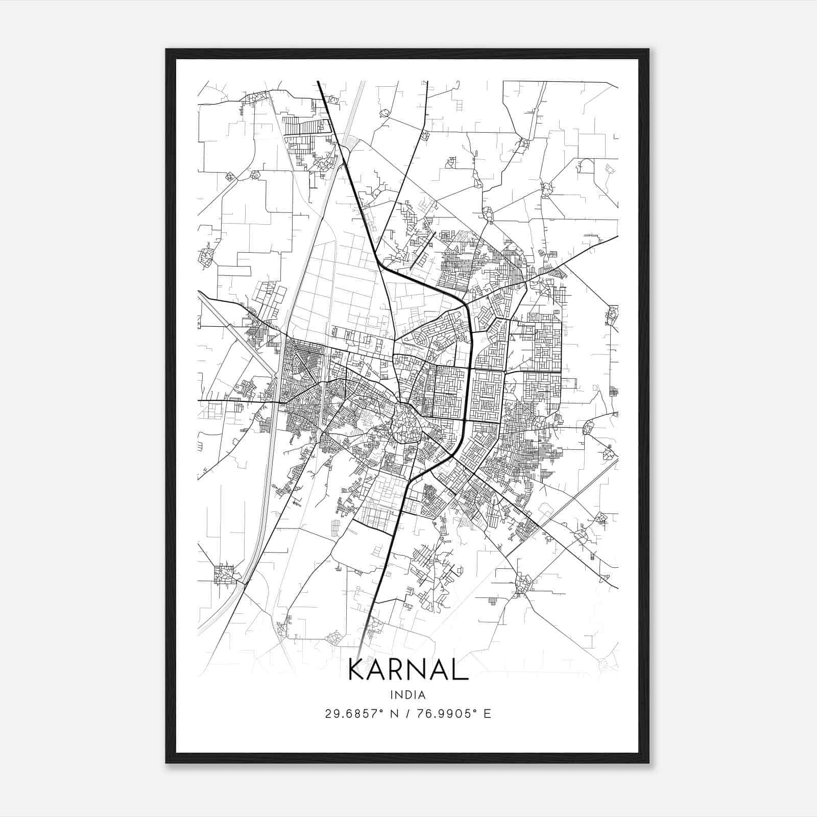 Karnal India Map Poster, Karnal City Road Wall Art Print