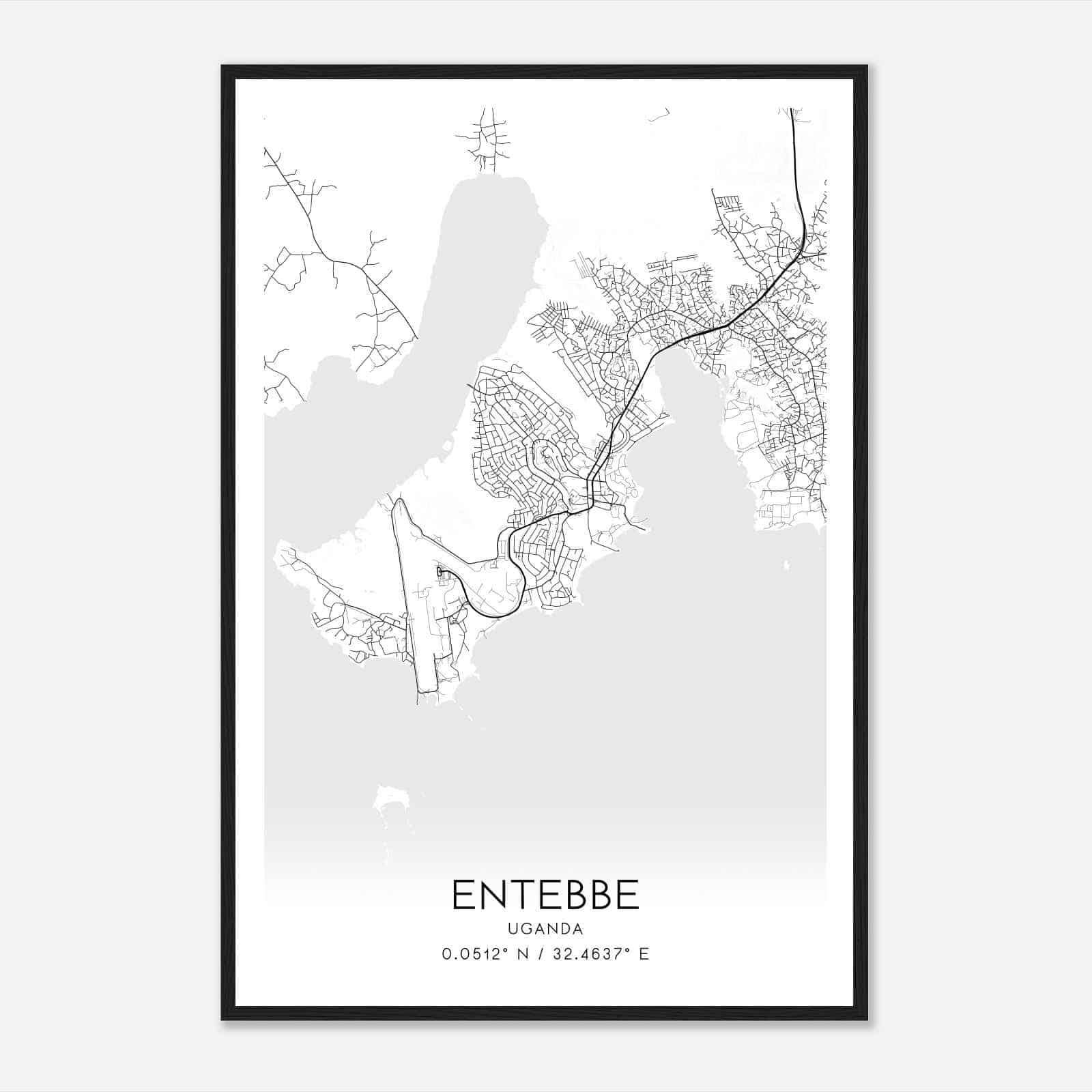 Entebbe Uganda Map Poster, Entebbe City Road Wall Art Print