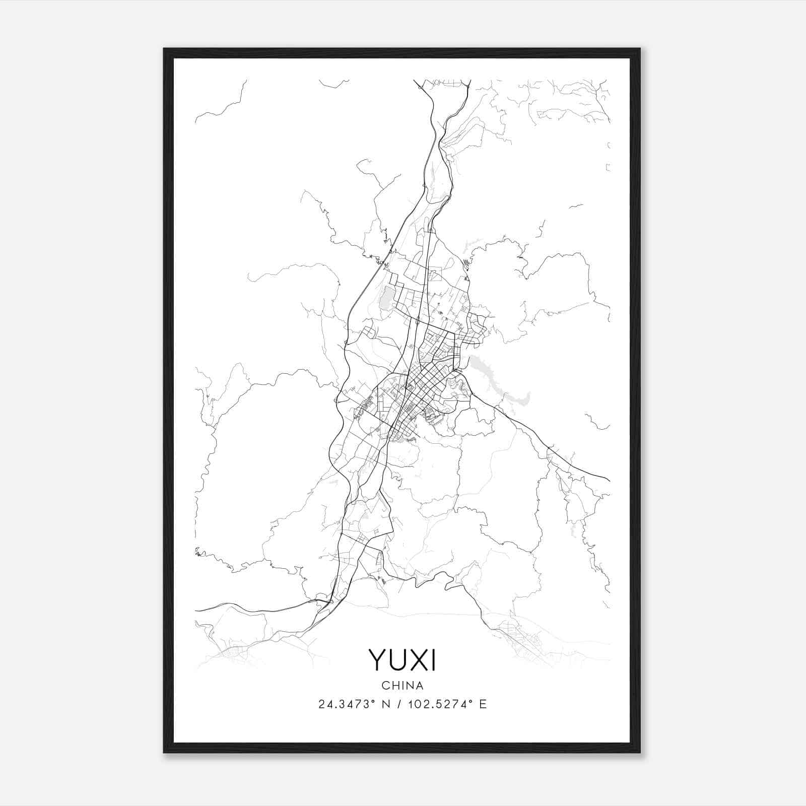 Yuxi China Map Poster, Yuxi City Road Wall Art Print