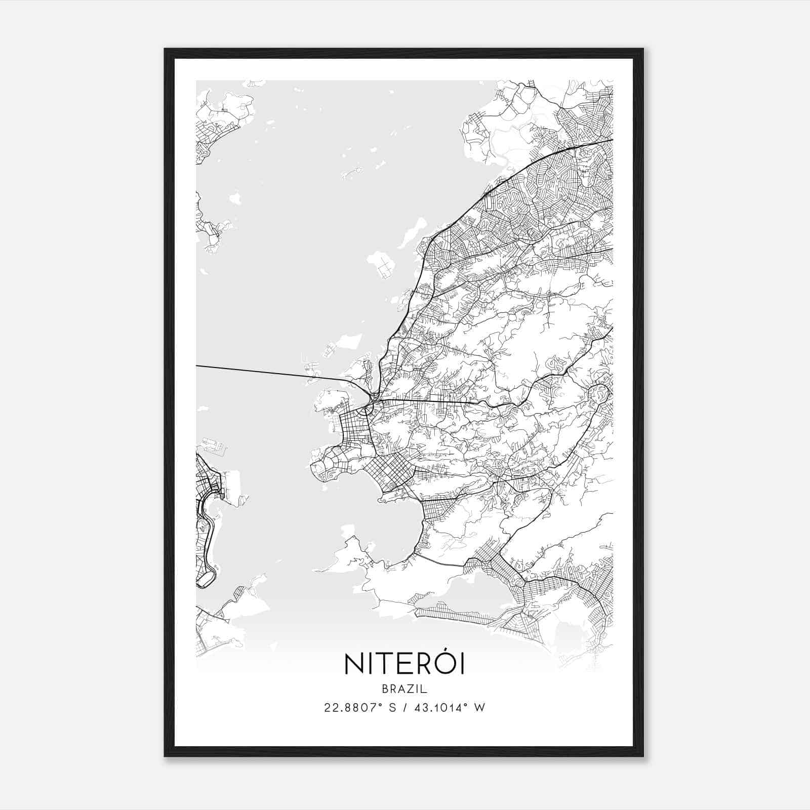 Niteroi Brazil Map Poster, Niteroi City Road Wall Art Print