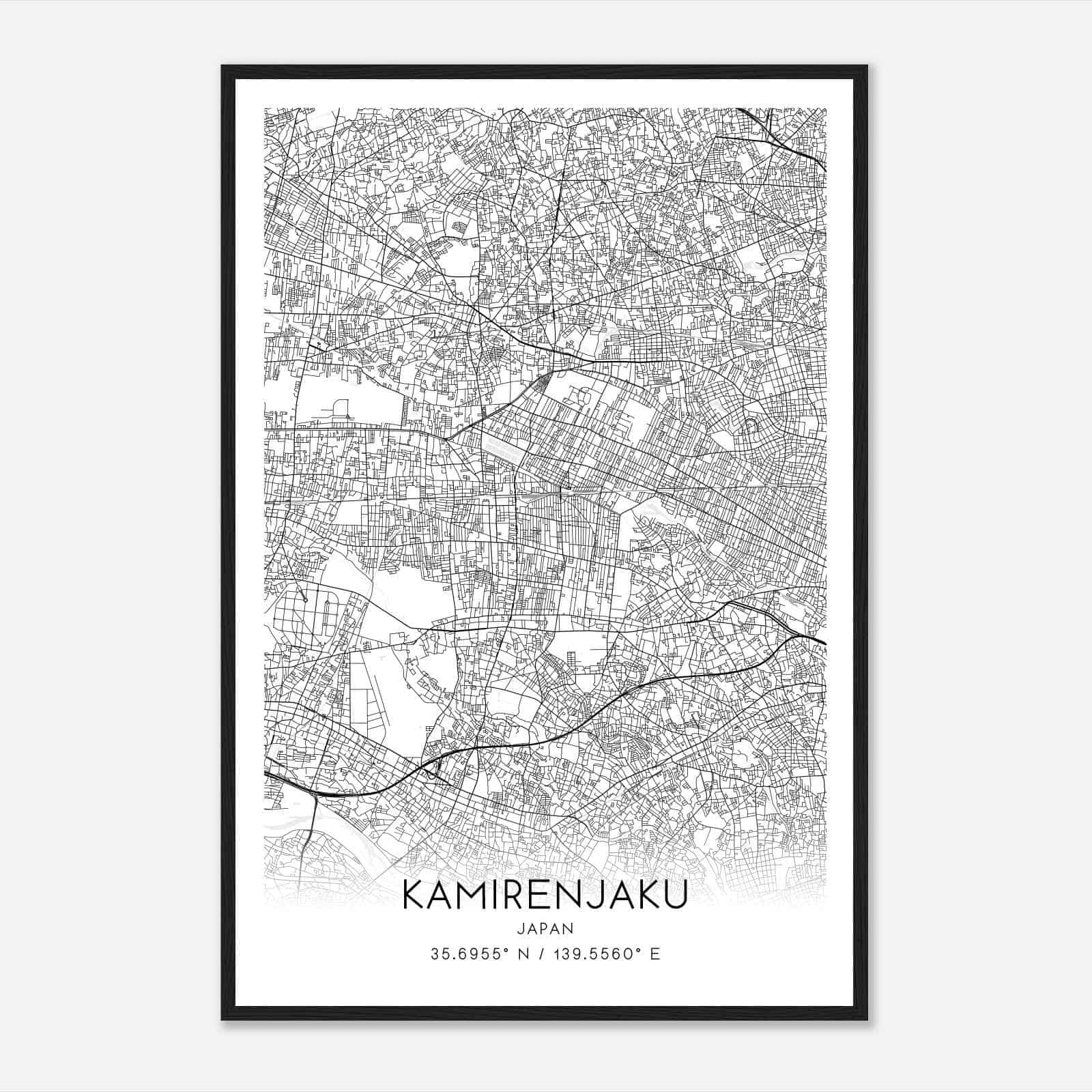 Kamirenjaku Japan Map Poster, Kamirenjaku City Road Wall Art Print
