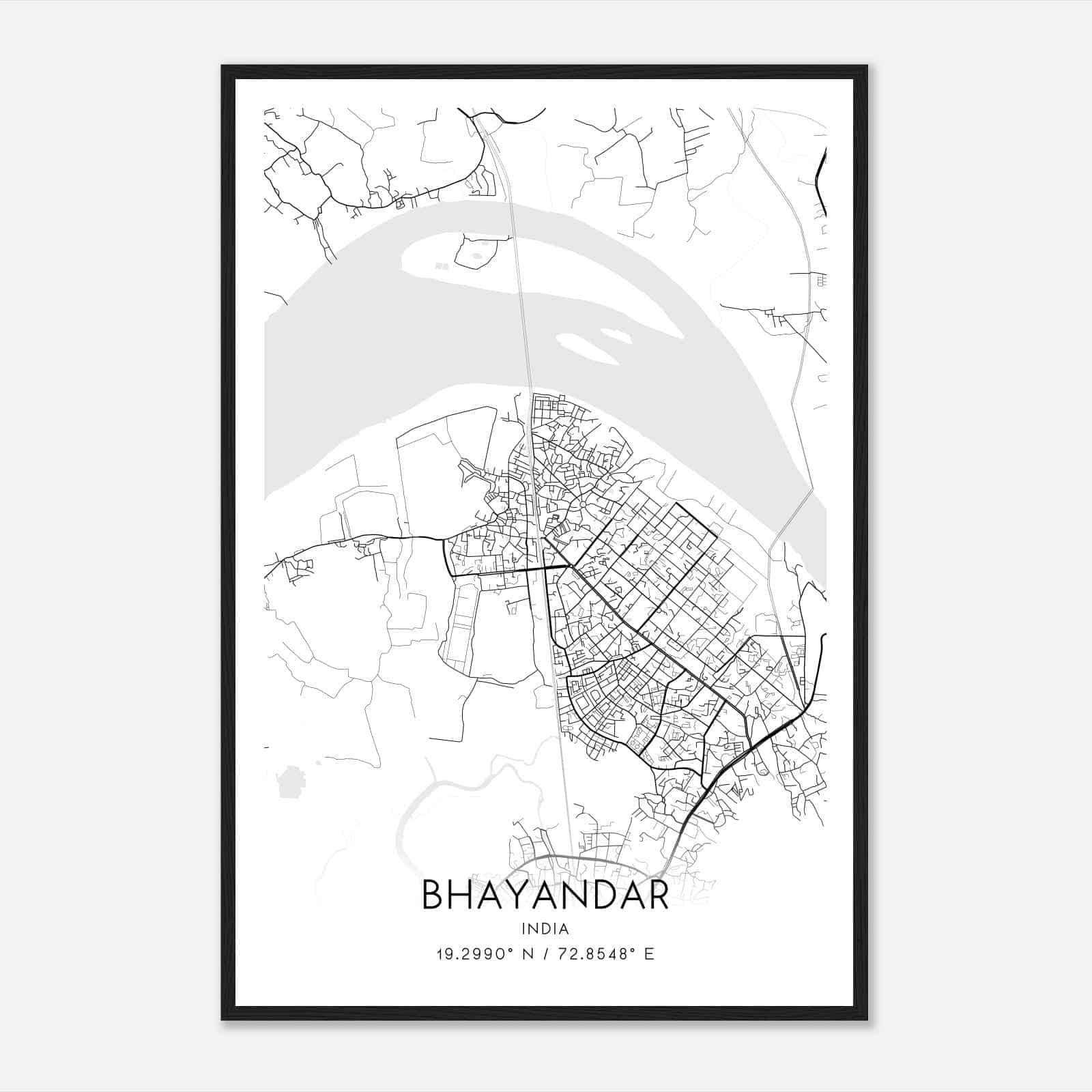 Bhayandar India Map Poster, Bhayandar City Road Wall Art Print