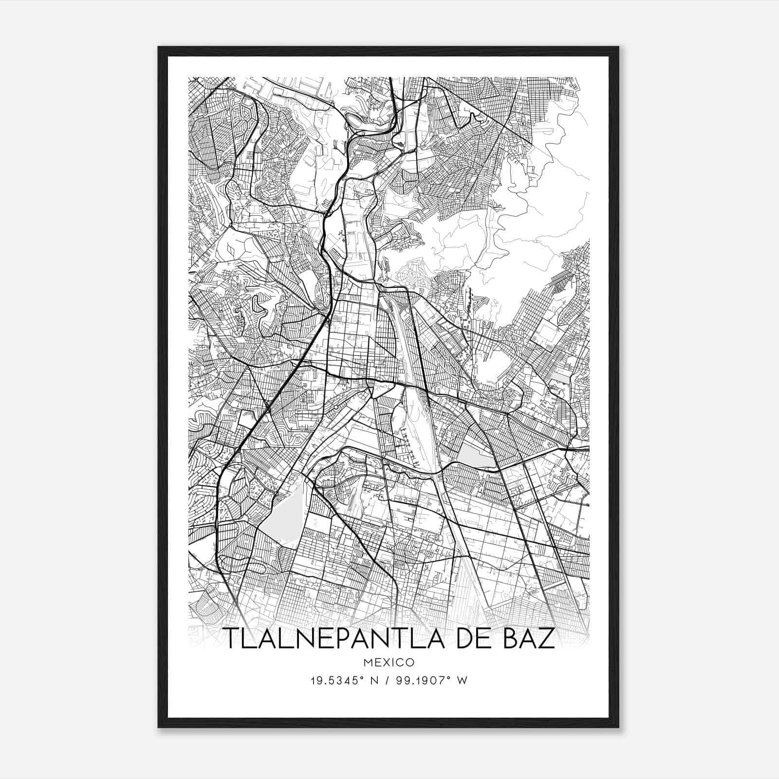 Tlalnepantla de Baz Mexico Map Poster, Tlalnepantla de Baz City Road Wall Art Print