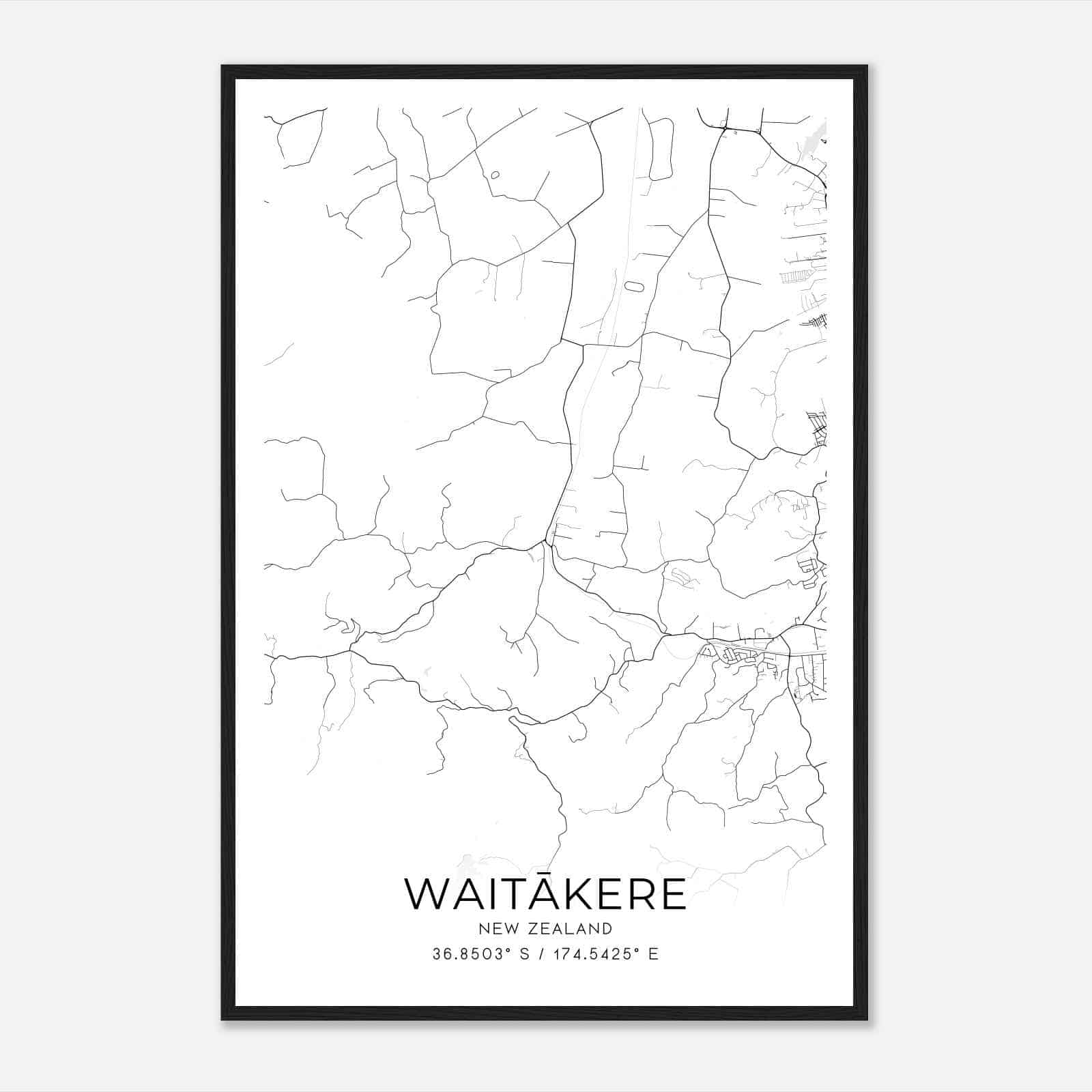 Waitakere New Zealand Map Poster, Waitakere City Road Wall Art Print
