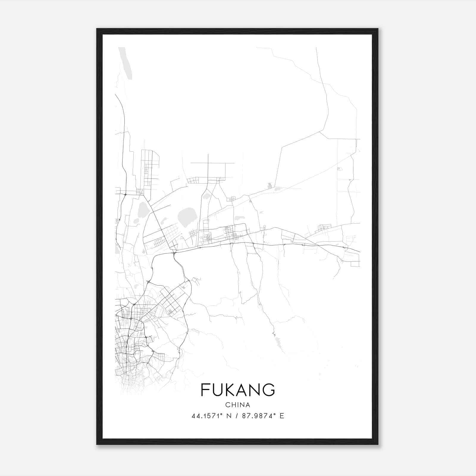 Fukang China Map Poster, Fukang City Road Wall Art Print