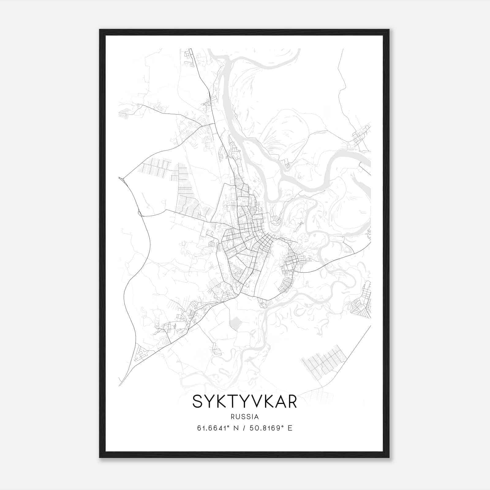 Syktyvkar Russia Map Poster, Syktyvkar City Road Wall Art Print