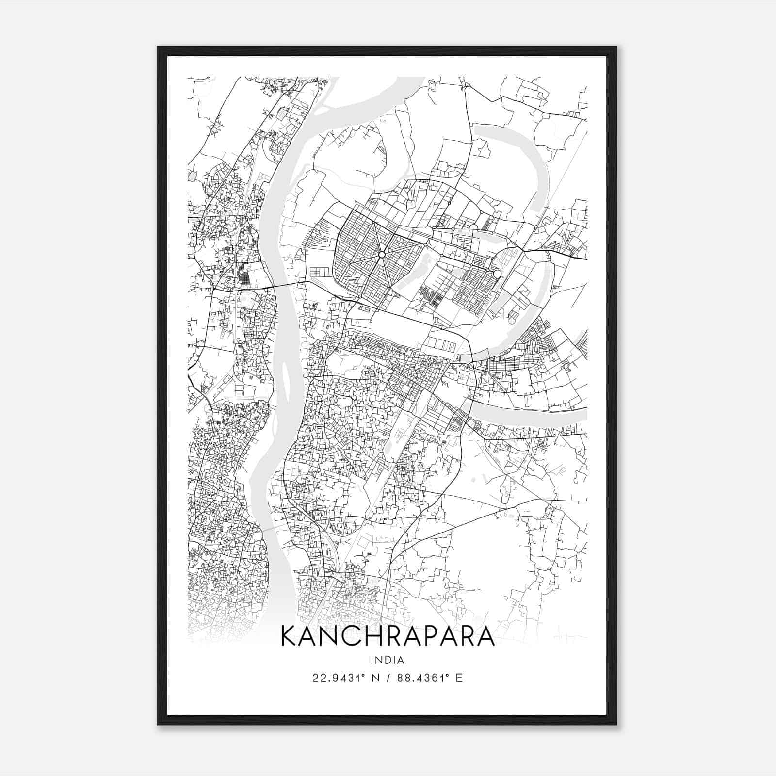 Kanchrapara India Map Poster, Kanchrapara City Road Wall Art Print