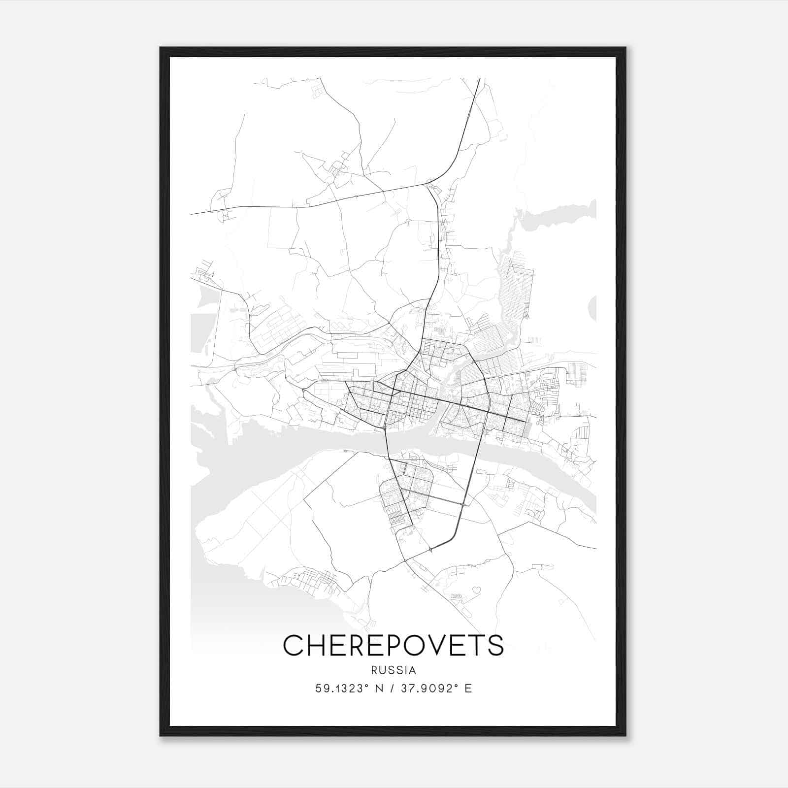 Cherepovets Russia Map Poster, Cherepovets City Road Wall Art Print