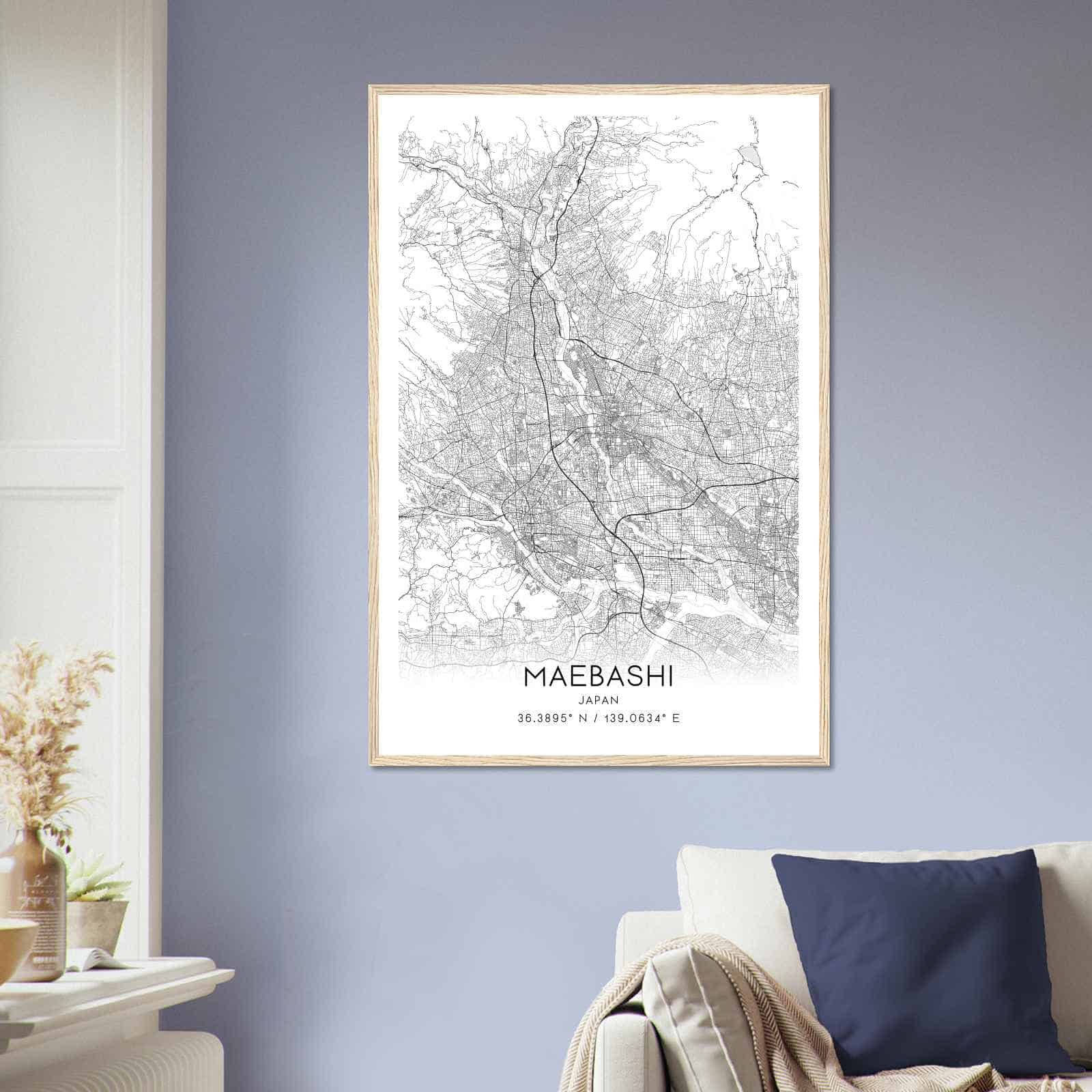 Maebashi Japan Map Poster, Maebashi City Road Wall Art Print