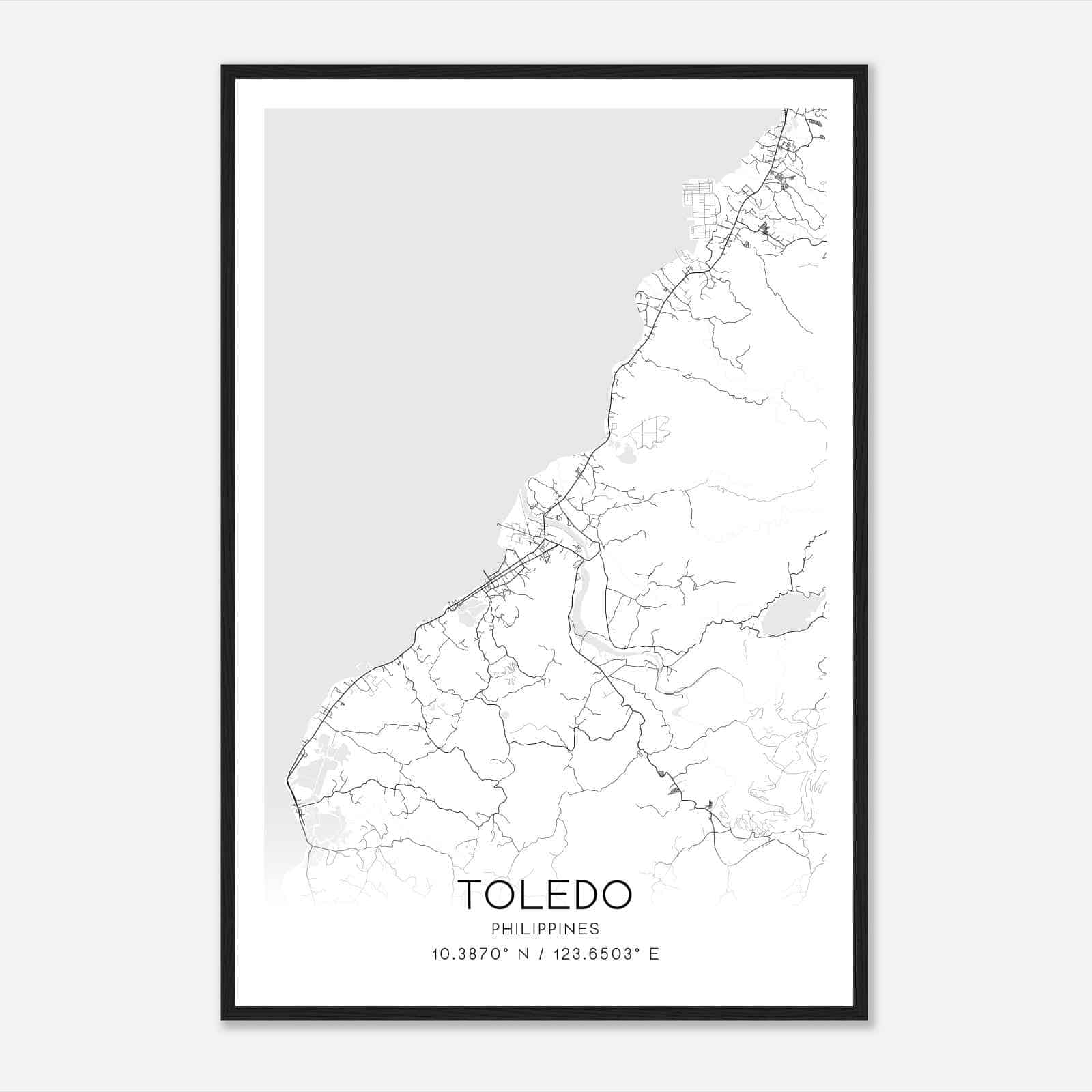 Toledo Philippines Map Poster, Toledo City Road Wall Art Print Custom