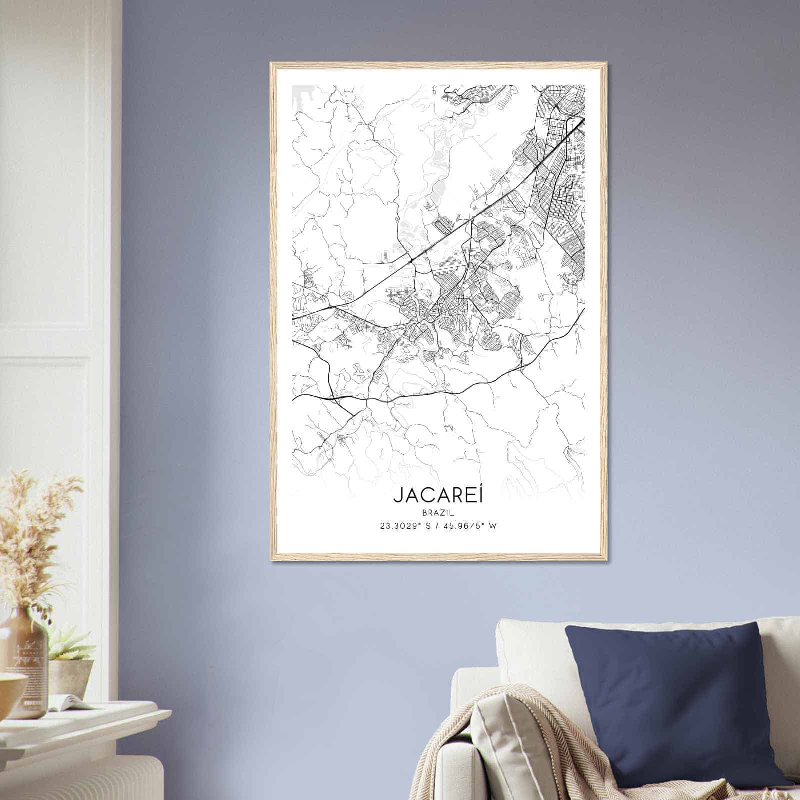Jacarei Brazil Map Poster, Jacarei City Road Wall Art Print