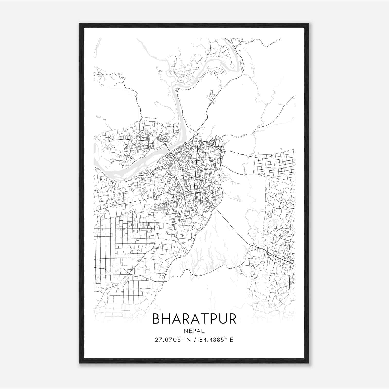 Bharatpur Nepal Map Poster, Bharatpur City Road Wall Art Print