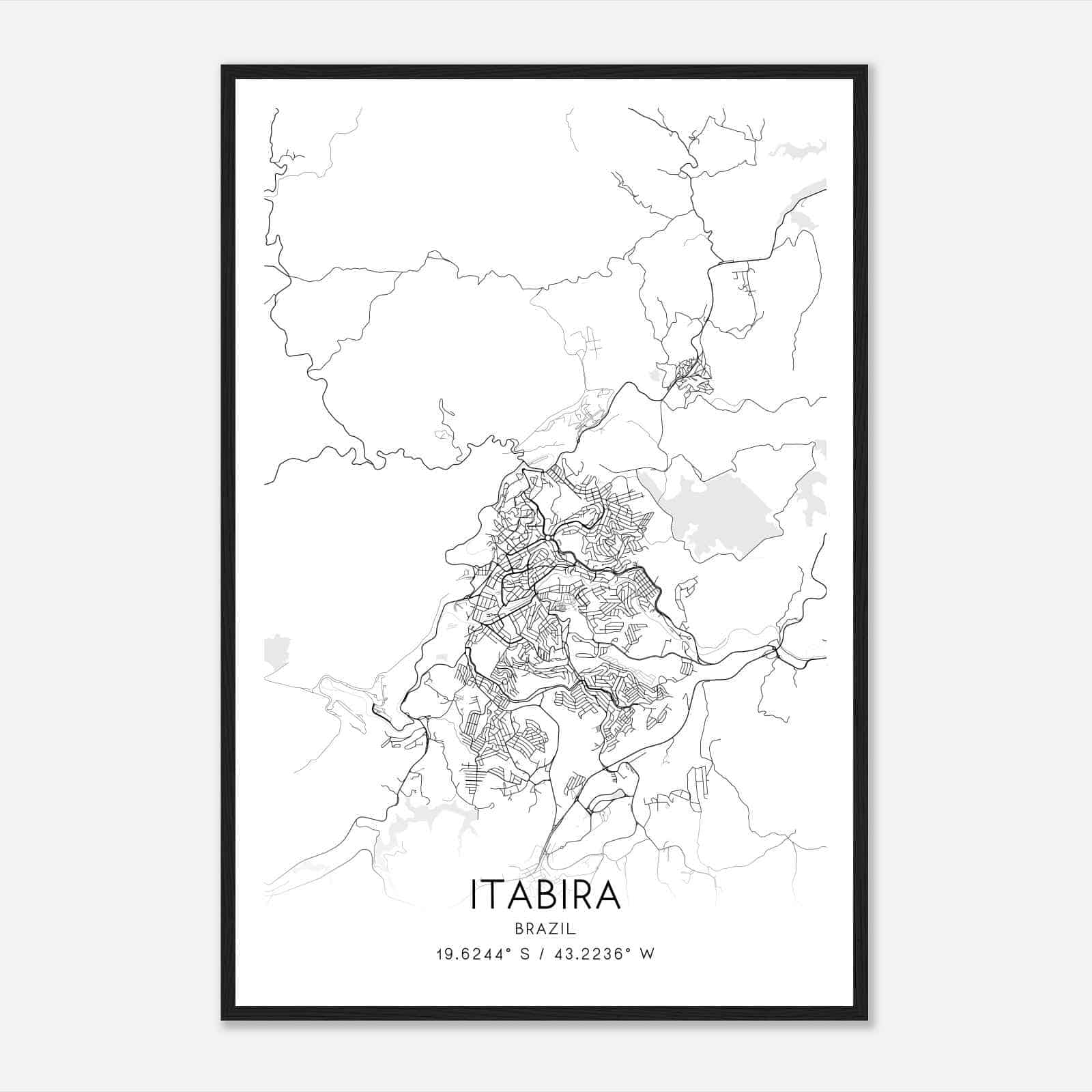 Itabira Brazil Map Poster, Itabira City Road Wall Art Print