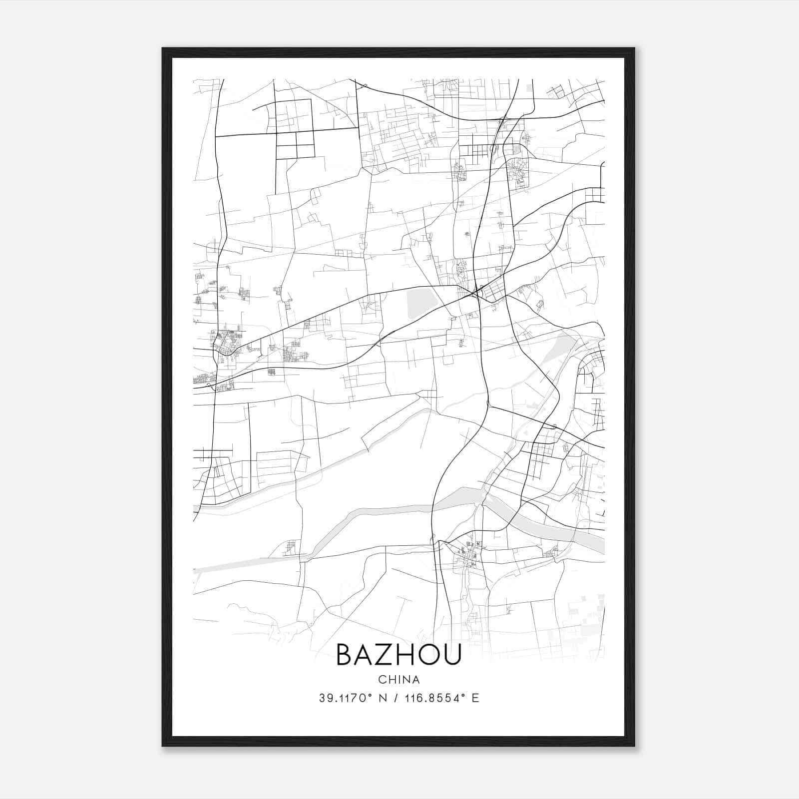 Bazhou China Map Poster, Bazhou City Road Wall Art Print