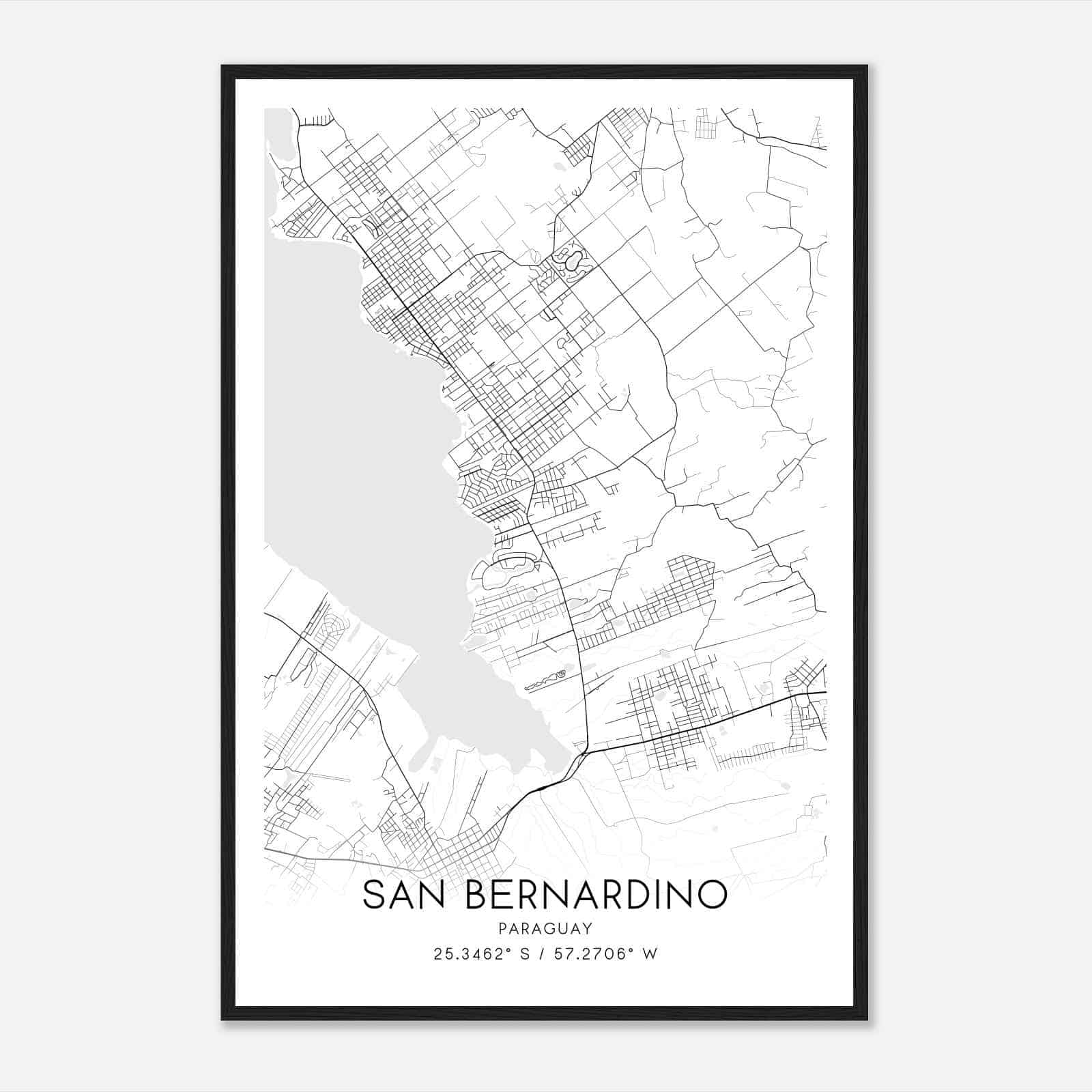 San Bernardino Paraguay Map Poster, San Bernardino City Road Wall Art Print