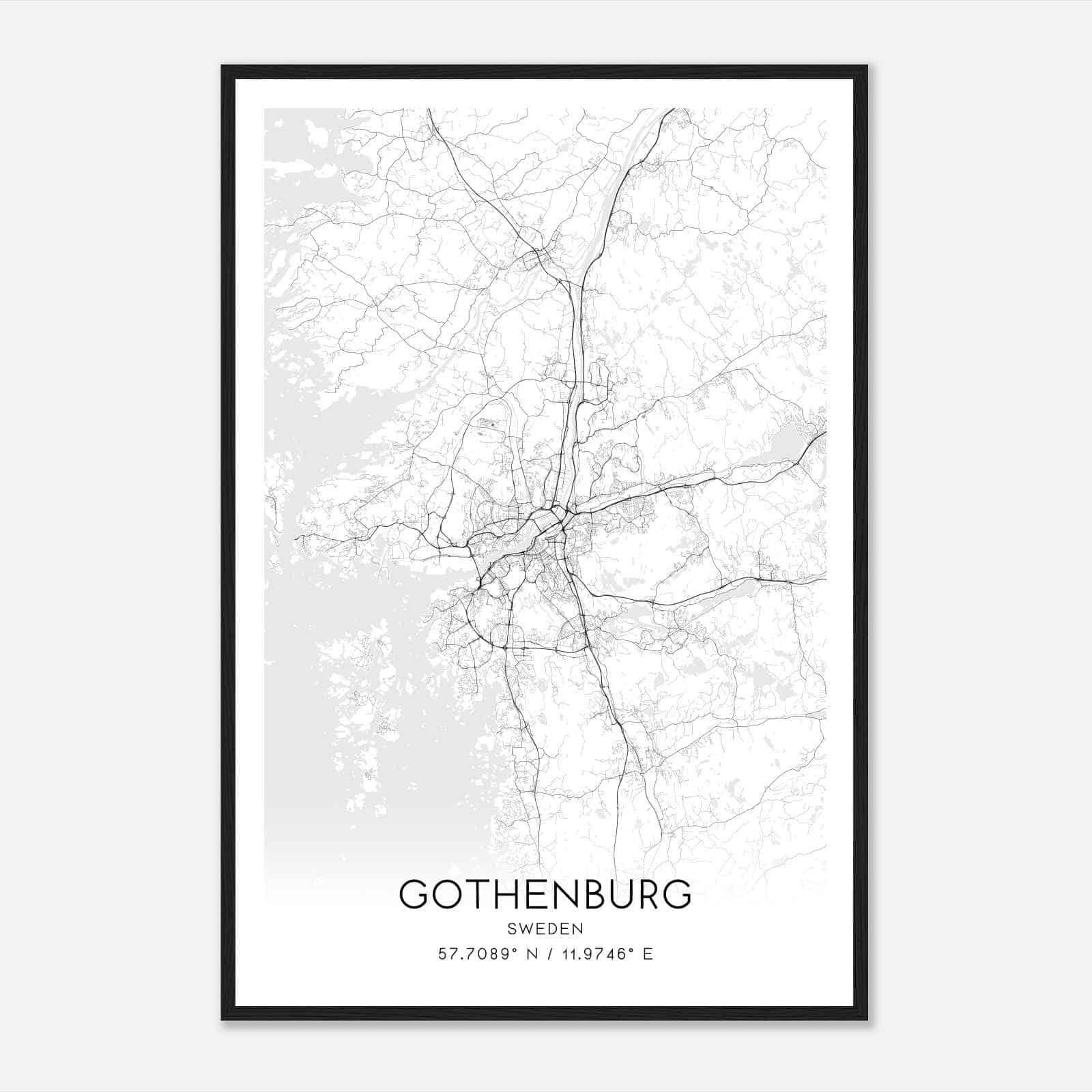 Gothenburg Sweden Map Poster, Gothenburg City Road Wall Art Print