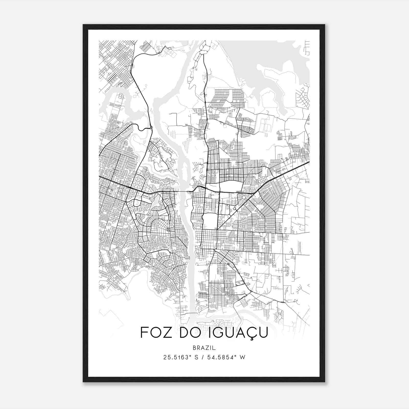 Foz do Iguacu Brazil Map Poster, Foz do Iguacu City Road Wall Art Print