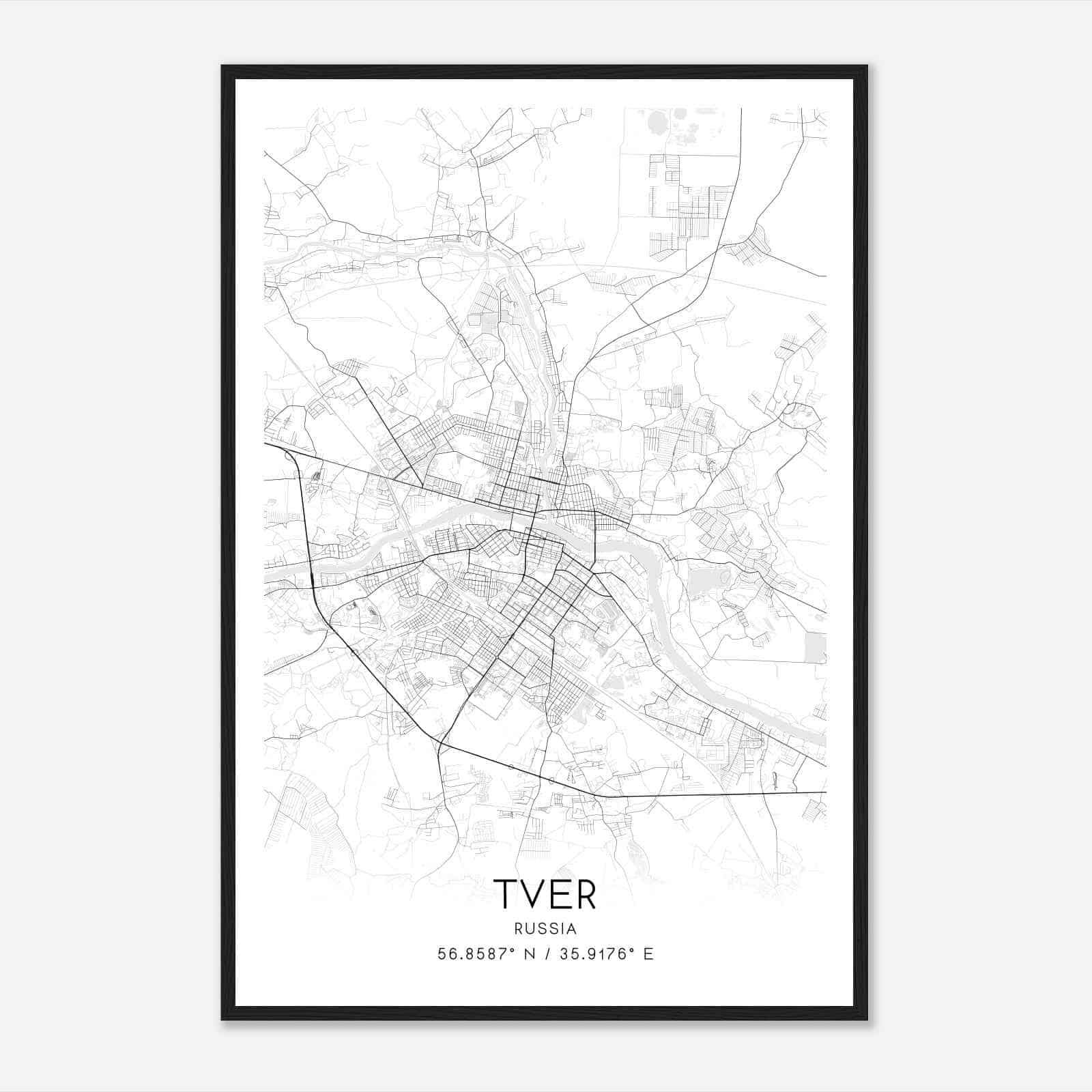 Tver Russia Map Poster, Tver City Road Wall Art Print