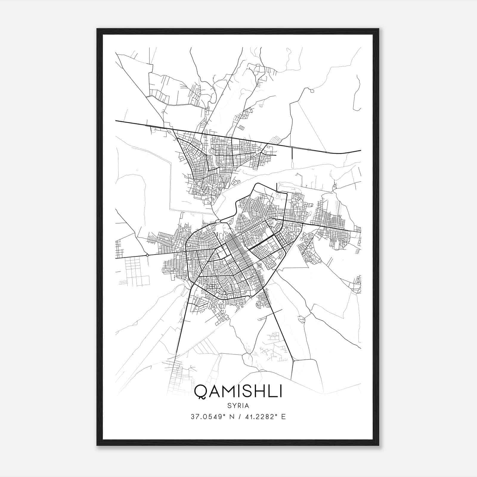 Qamishli Syria Map Poster, Qamishli City Road Wall Art Print