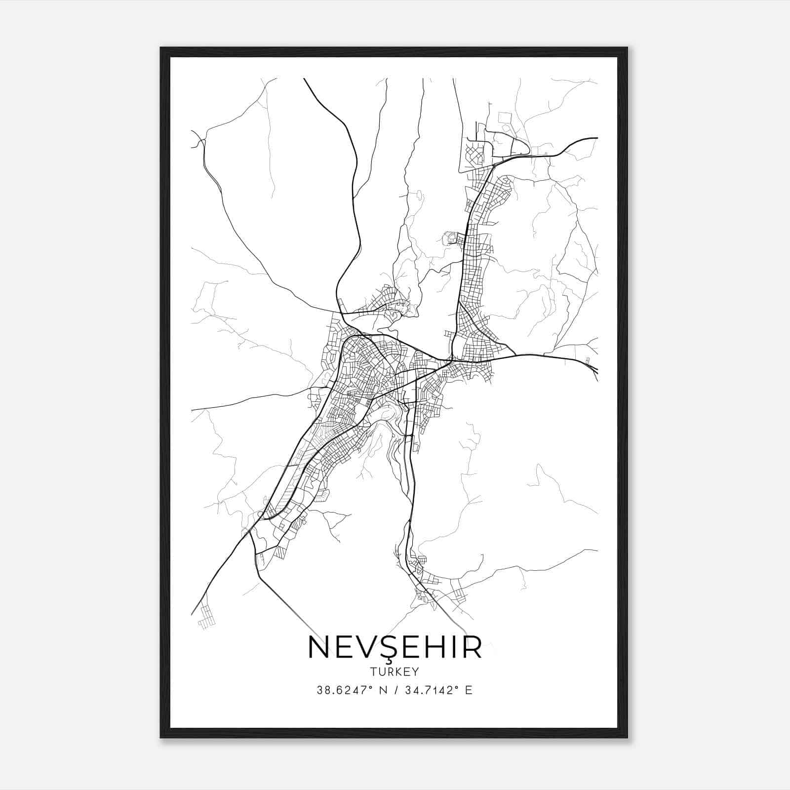 Nevsehir Turkey Map Poster, Nevsehir City Road Wall Art Print