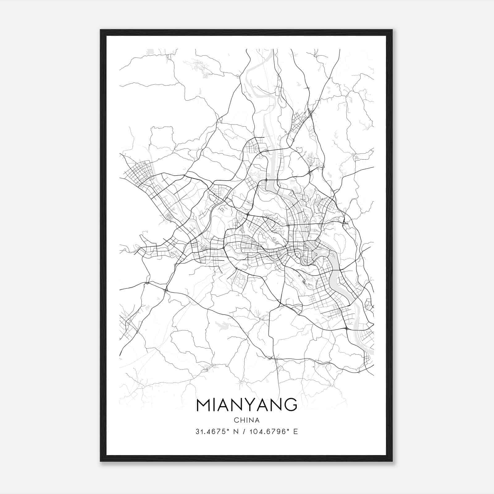 Mianyang China Map Poster, Mianyang City Road Wall Art Print