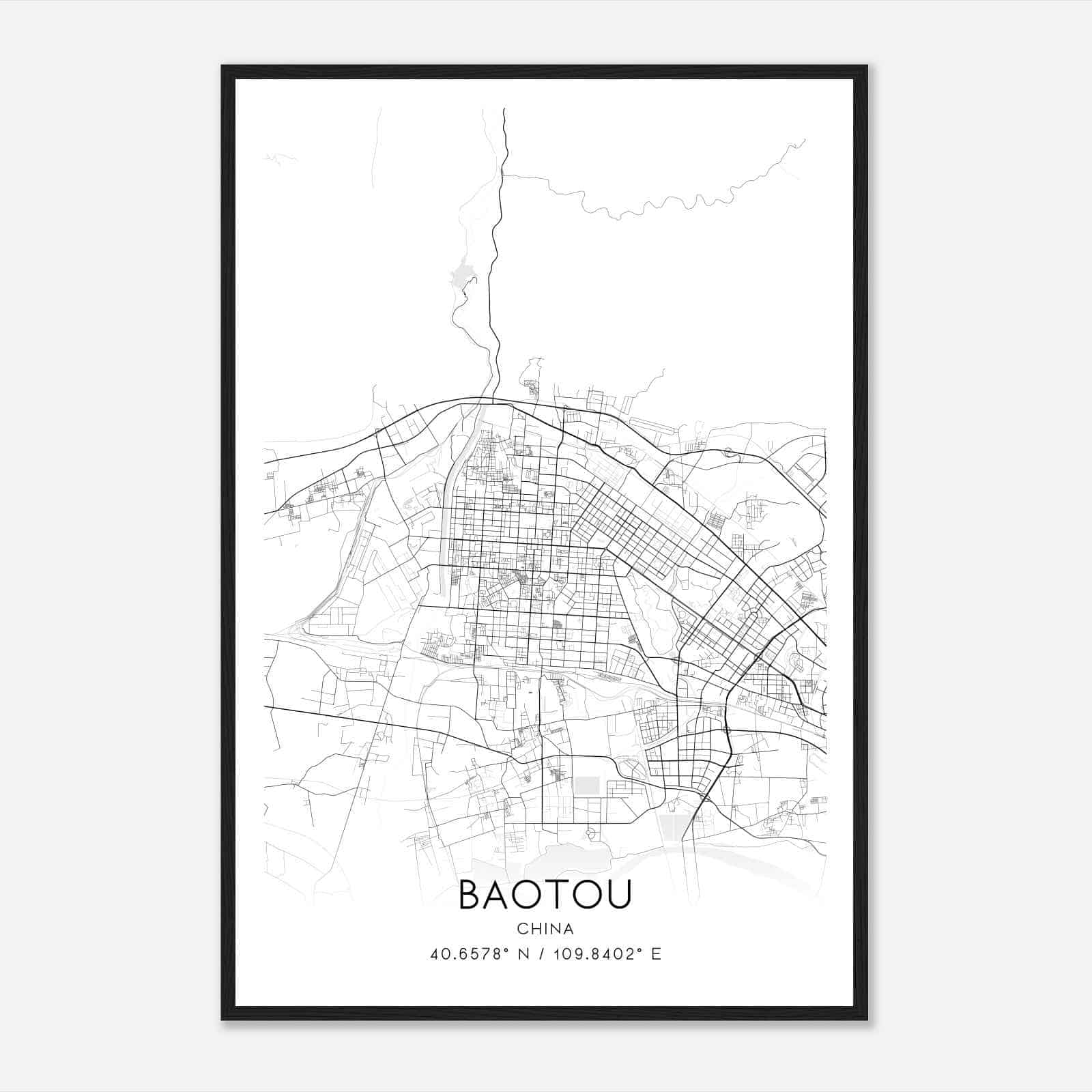 Baotou China Map Poster, Baotou City Road Wall Art Print