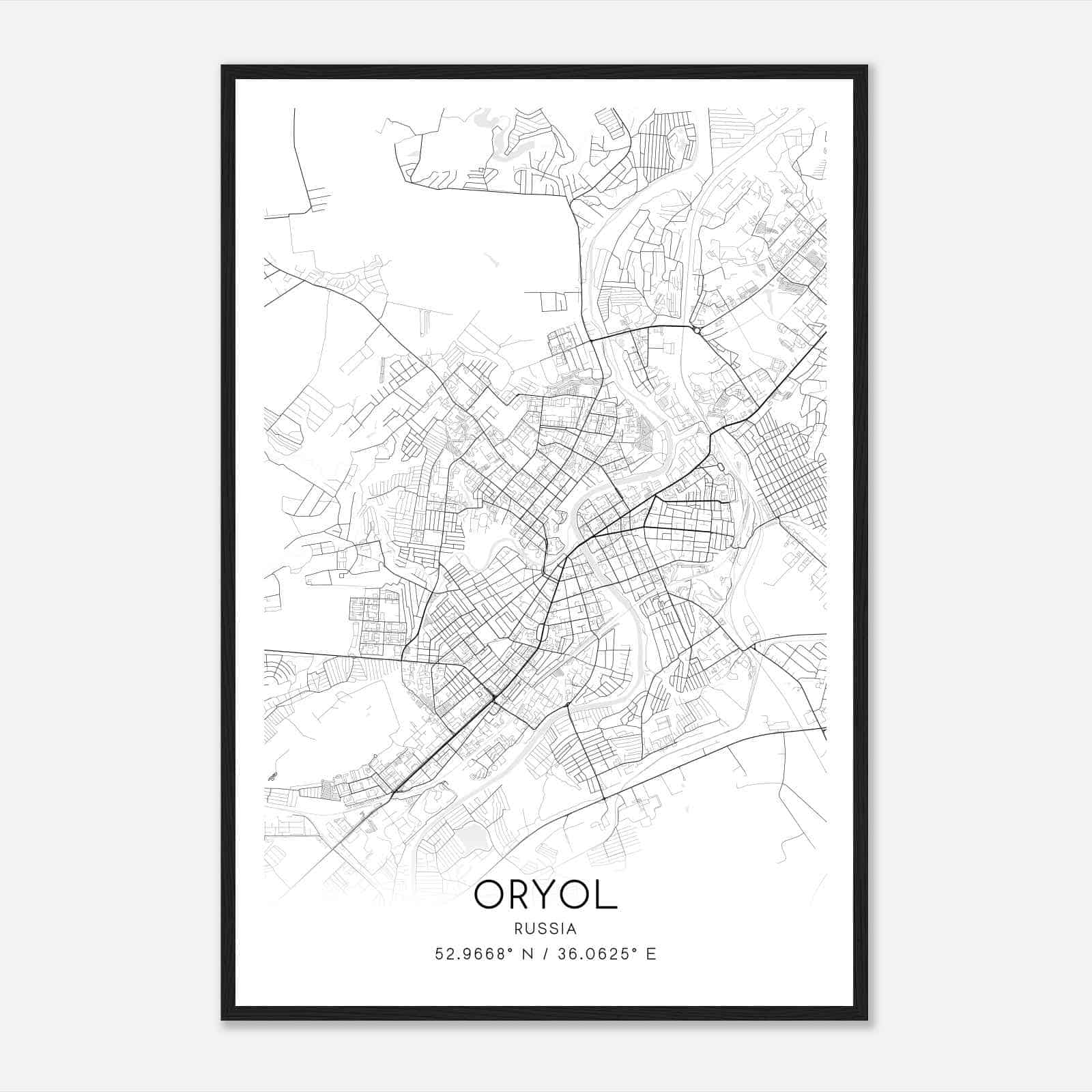 Oryol Russia Map Poster, Oryol City Road Wall Art Print