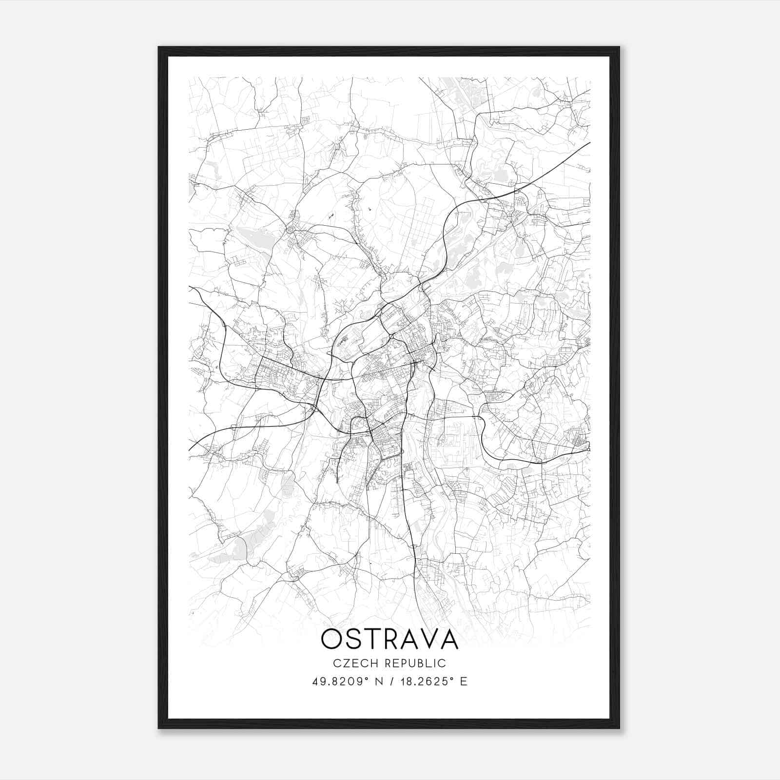 Ostrava Czech Republic Map Poster, Ostrava City Road Wall Art Print