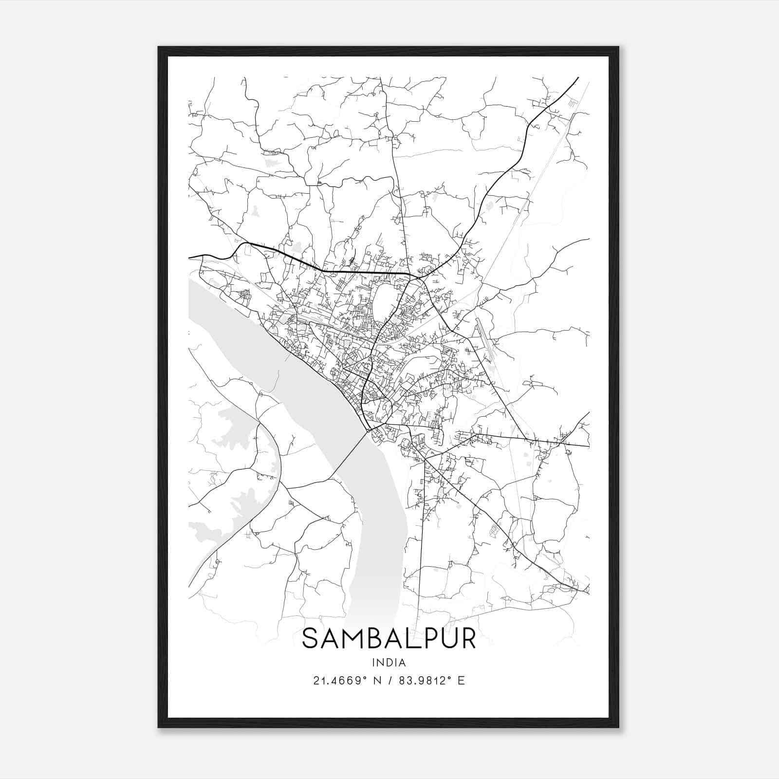 Sambalpur India Map Poster, Sambalpur City Road Wall Art Print