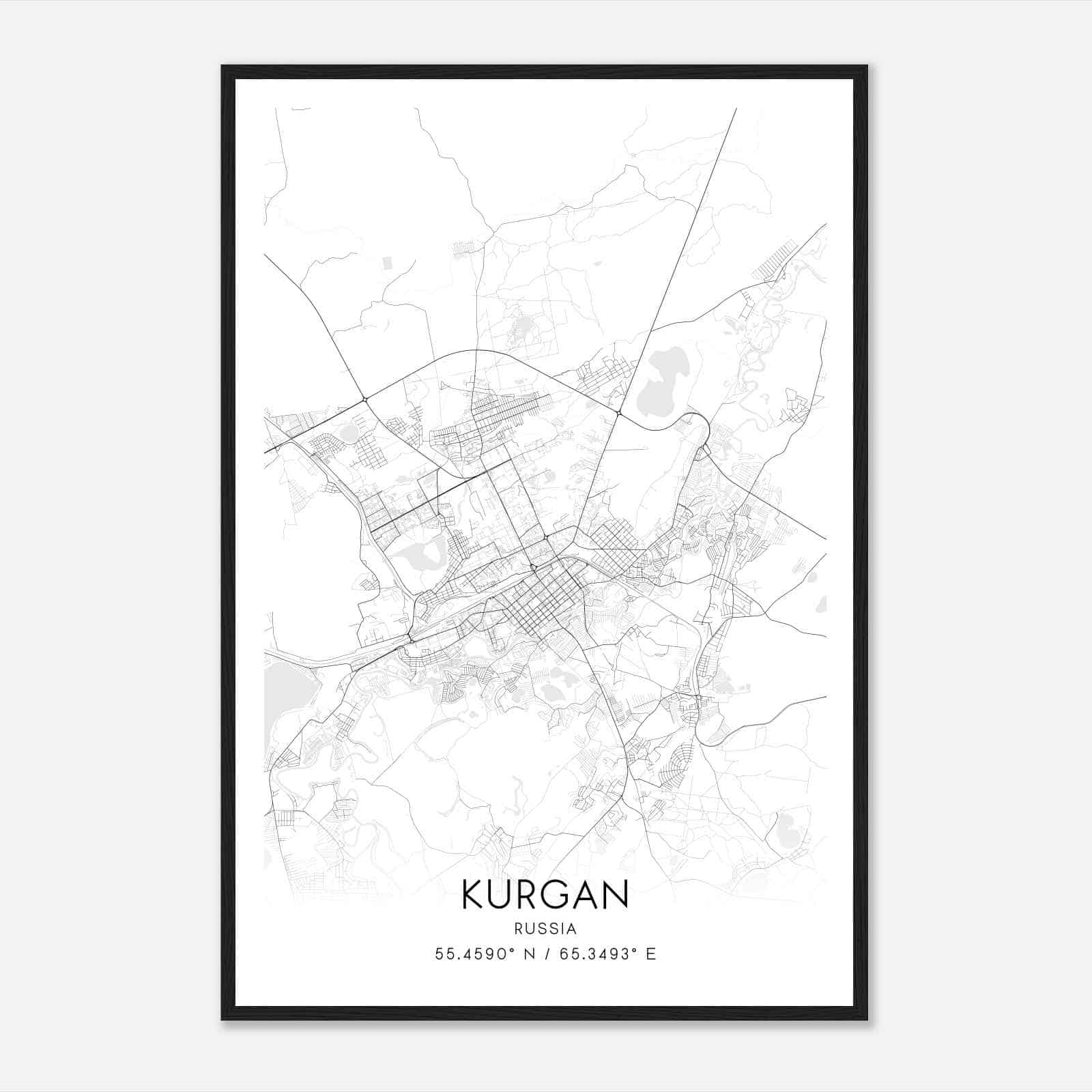 Kurgan Russia Map Poster, Kurgan City Road Wall Art Print