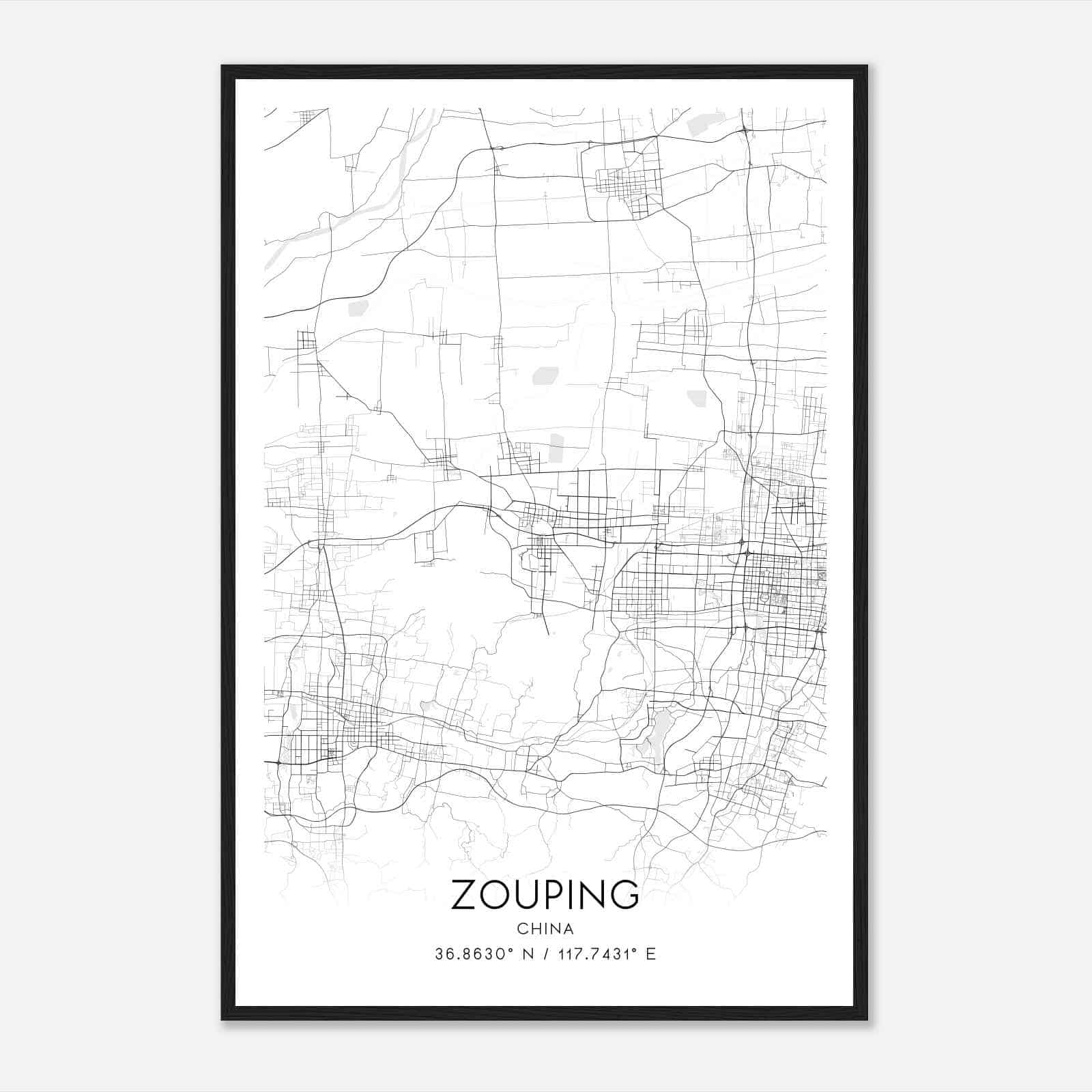 Zouping China Map Poster, Zouping City Road Wall Art Print
