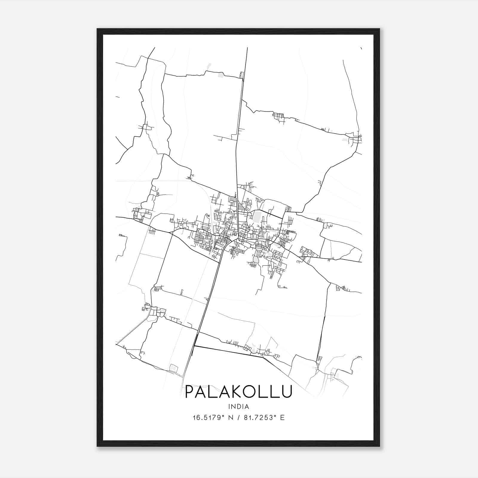 Palakollu India Map Poster, Palakollu City Road Wall Art Print