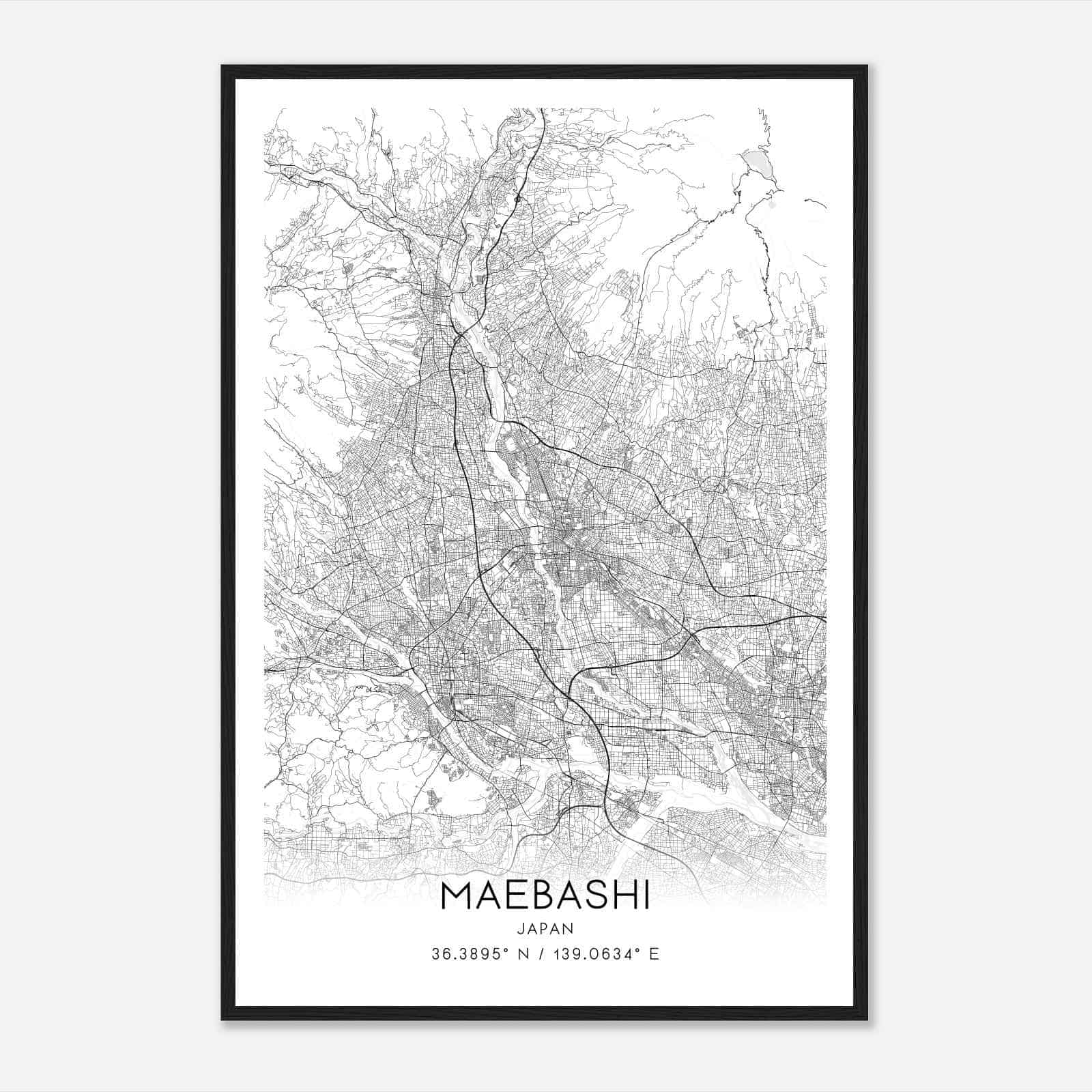 Maebashi Japan Map Poster, Maebashi City Road Wall Art Print
