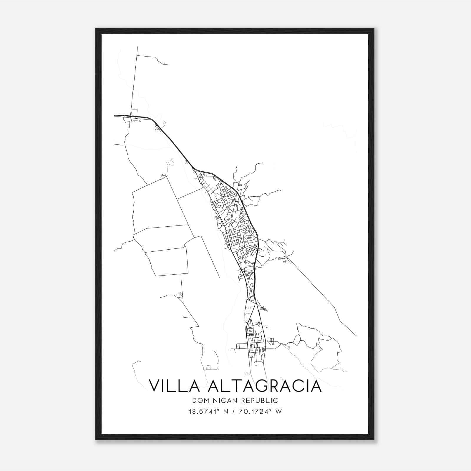 Villa Altagracia Dominican Republic Map Poster, Villa Altagracia City Road Wall Art Print