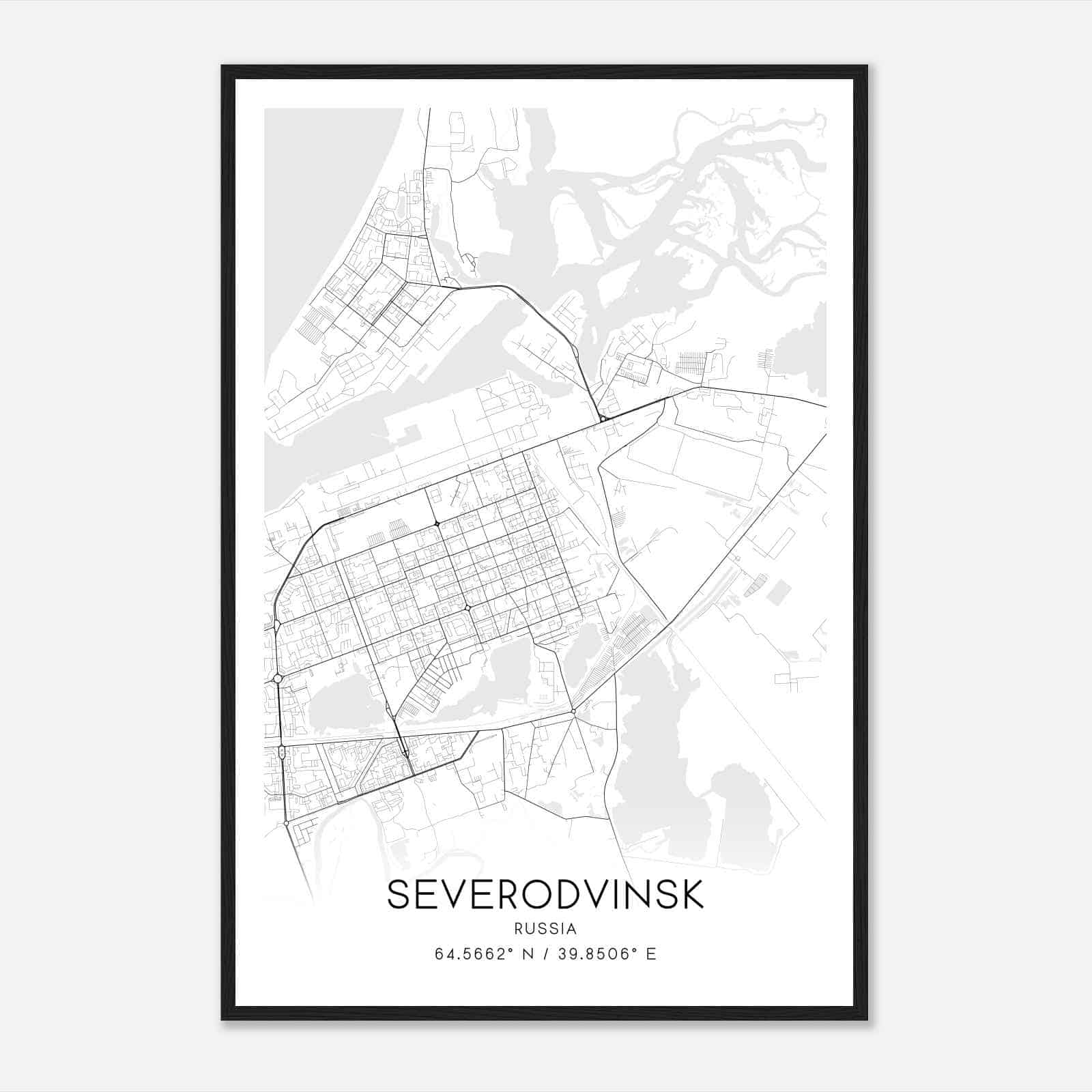 Severodvinsk Russia Map Poster, Severodvinsk City Road Wall Art Print