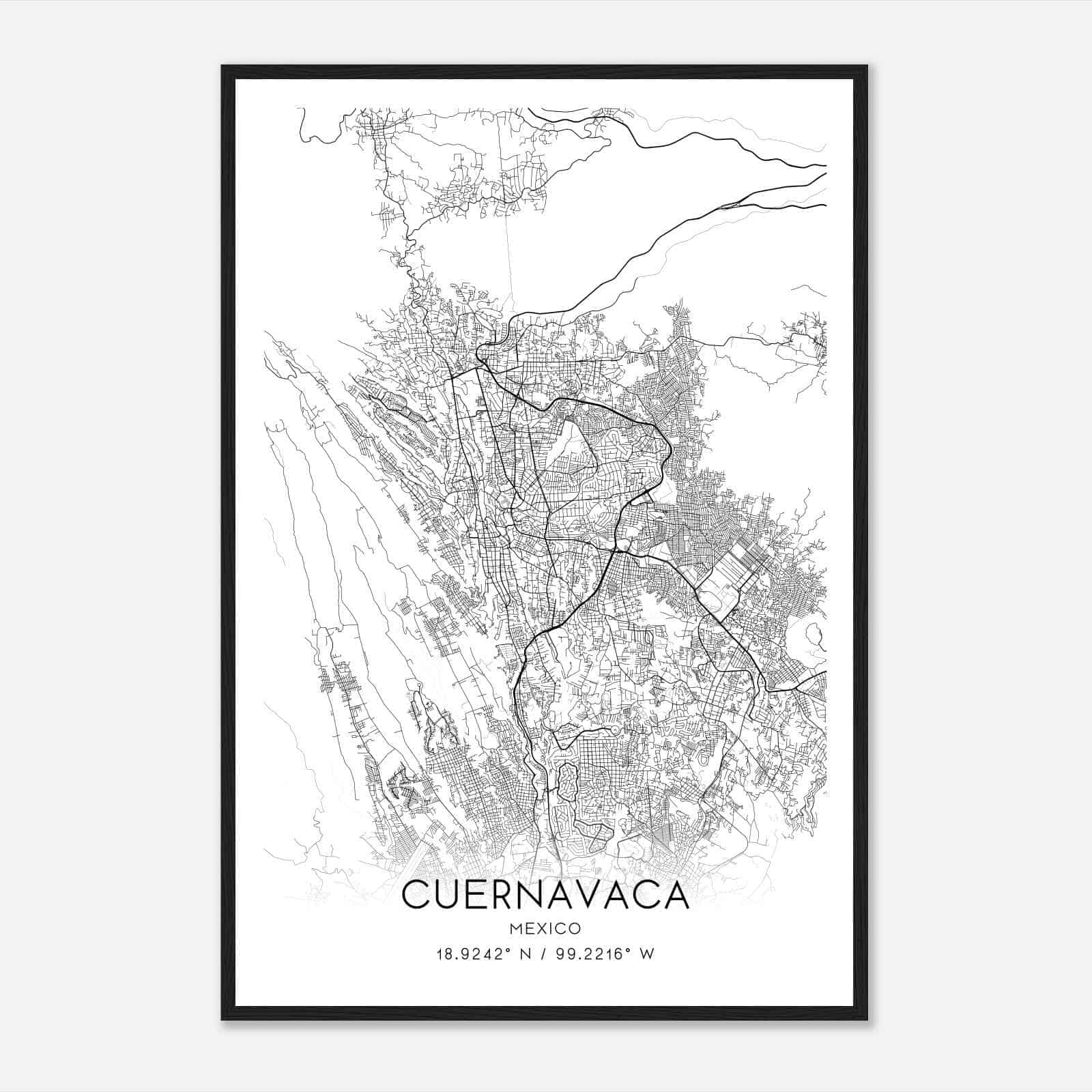Cuernavaca Mexico Map Poster, Cuernavaca City Road Wall Art Print