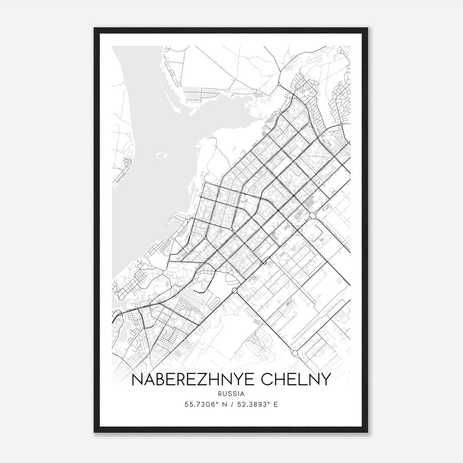 Naberezhnye Chelny Russia Map Poster, Naberezhnye Chelny City Road Wall Art Print