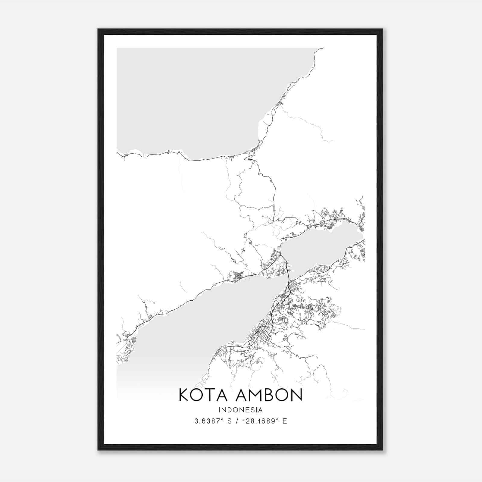 Kota Ambon Indonesia Map Poster, Kota Ambon City Road Wall Art Print