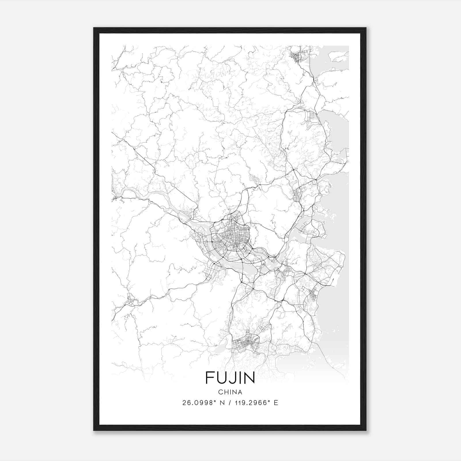 Fujin China Map Poster, Fujin City Road Wall Art Print