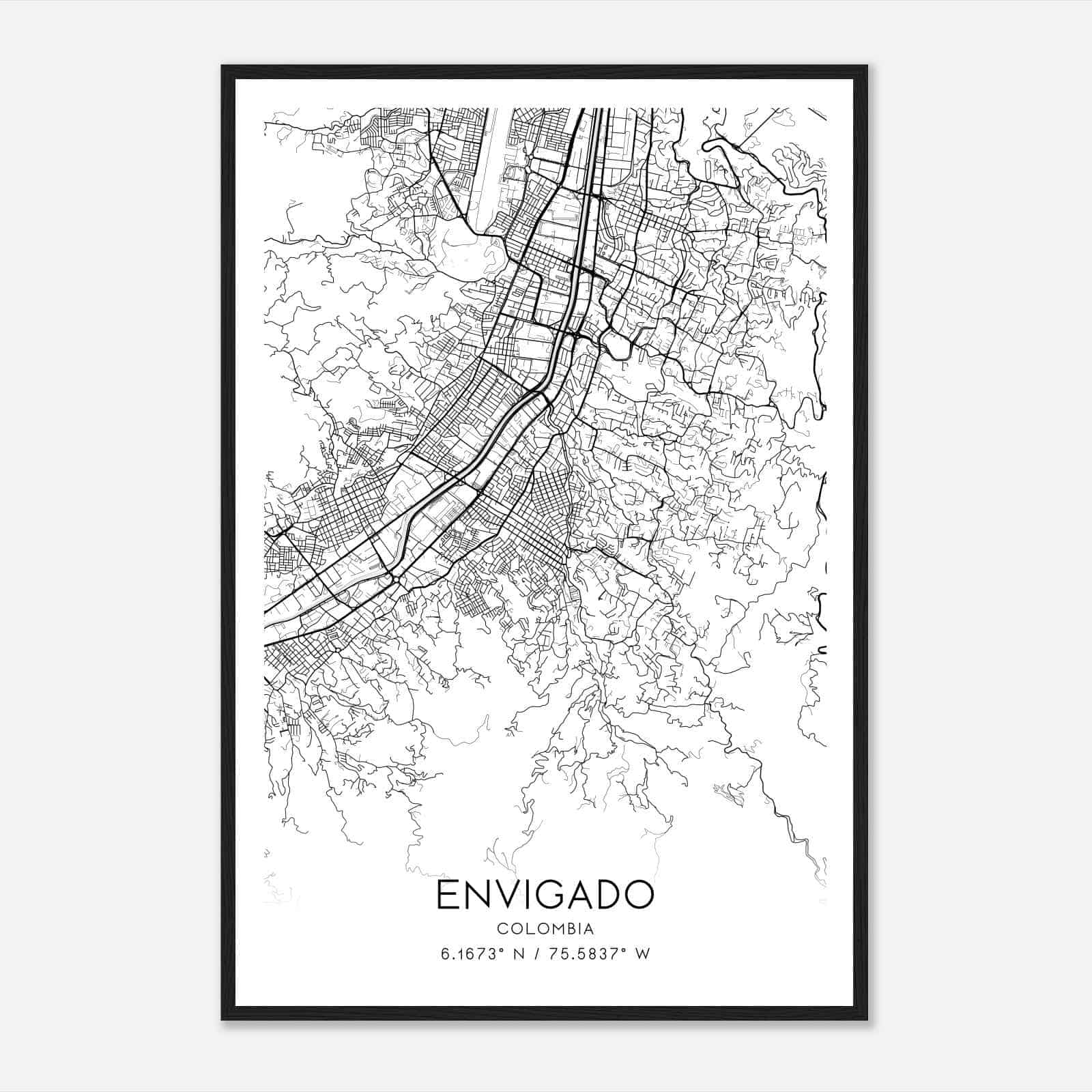 Envigado Colombia Map Poster, Envigado City Road Wall Art Print