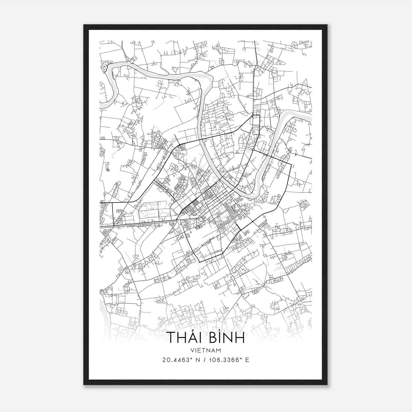 Thai Binh Vietnam Map Poster, Thai Binh City Road Wall Art Print