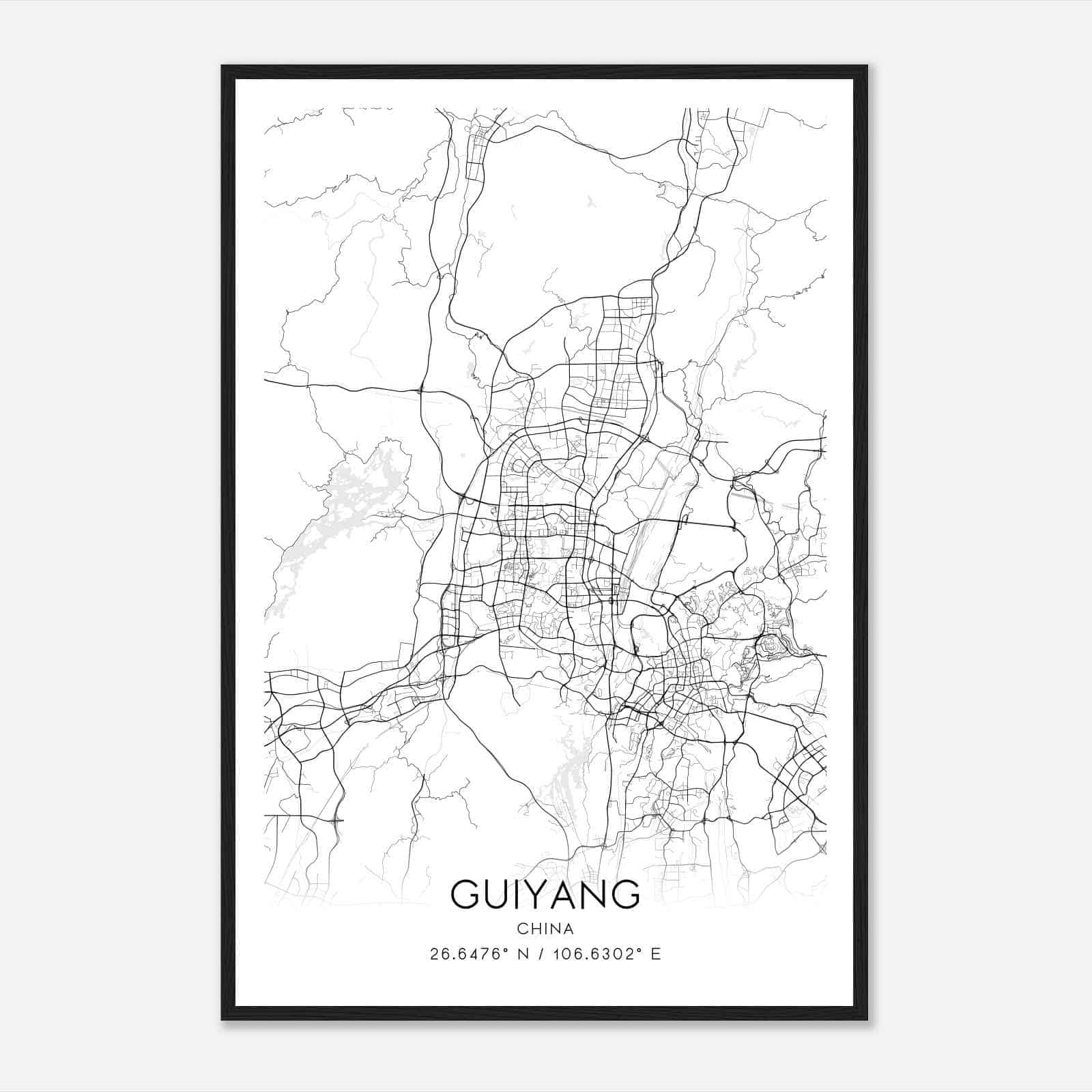 Guiyang China Map Poster, Guiyang City Road Wall Art Print